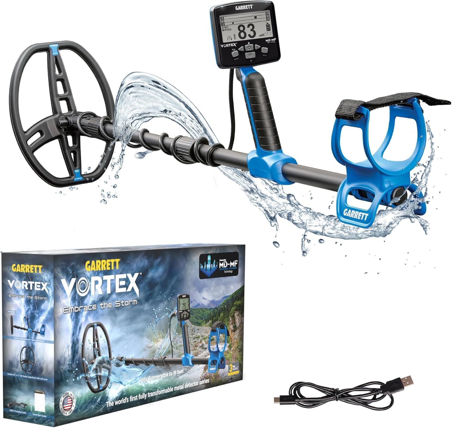 Garrett Vortex VX9 - Made in the USA - Metal Detector for Adults - MD-MF Tech - Waterproof to 16 ft, 8.5” x 11” Searchcoil, 7 Frequency Options, Three-Tiered Target ID Scales - Weighs 2.9 Pounds