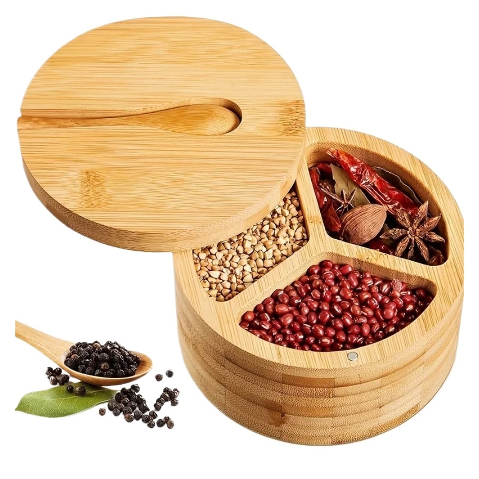 Luoaxinn Color 1 Wooden Salt Cellar Wooden Spoon Seasoning Jar Bath Salt Kitchen Storage Container With Countertop Organizer