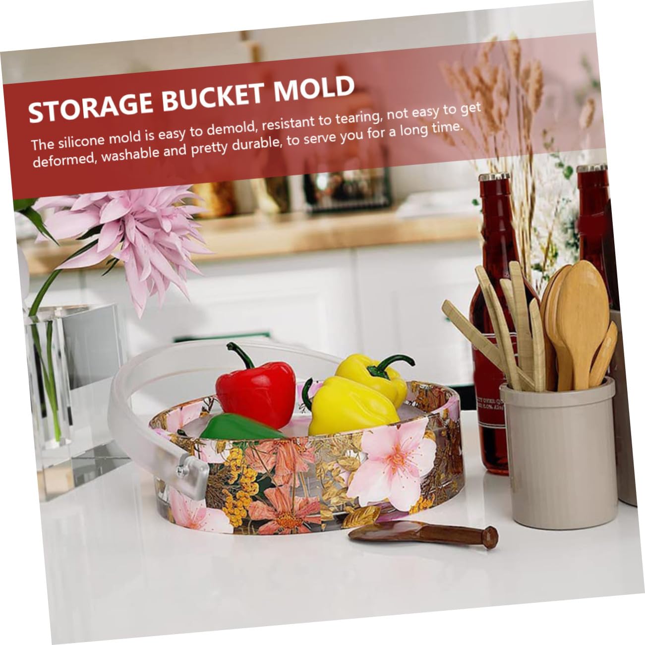 WOONEKY Molde de Silicona para Barril con Mango Molde DIY para Cestas de Almacenamiento de Desmoldar para Manualidades y Organización