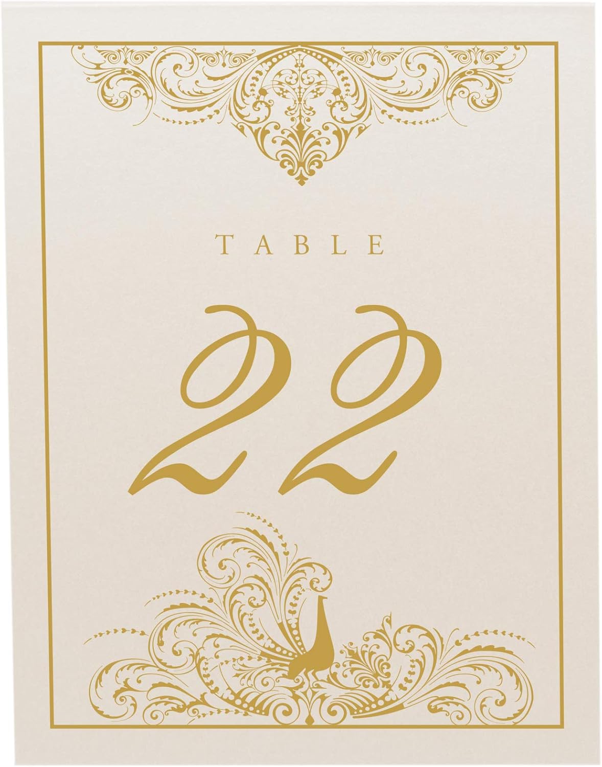 Peacock Flourish Wedding Table Numbers (Select Color/Quantity), Champagne, Gold, 1-20, Double Sided, Tent or Use in a Stand, Great for Parties & Restaurants - Made in the USA
