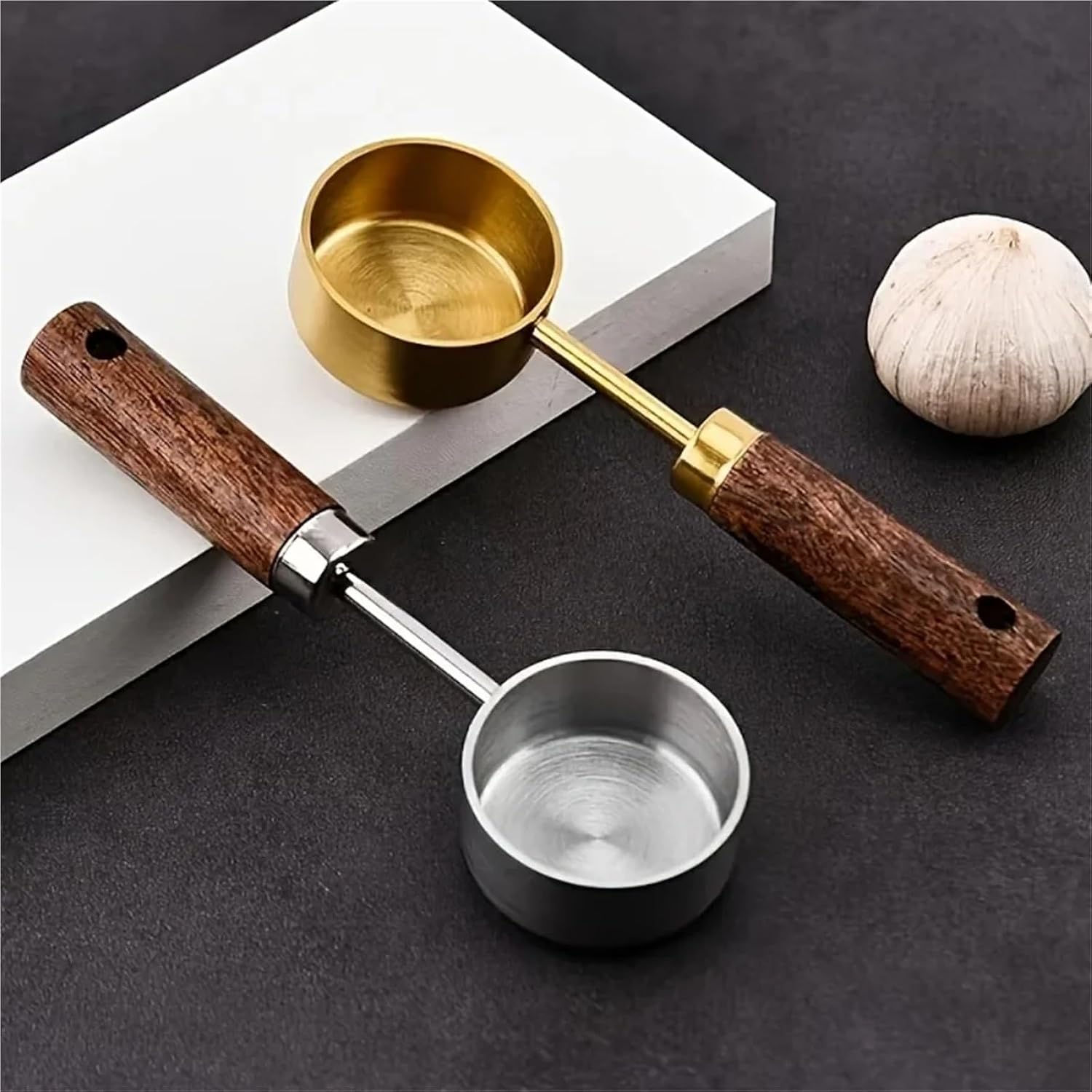 Coffee scoop tamper 3pcs 15ml Wooden Coffee Scoop Stainless Steel Long Handle Measuring Spoon Cafe Decoration