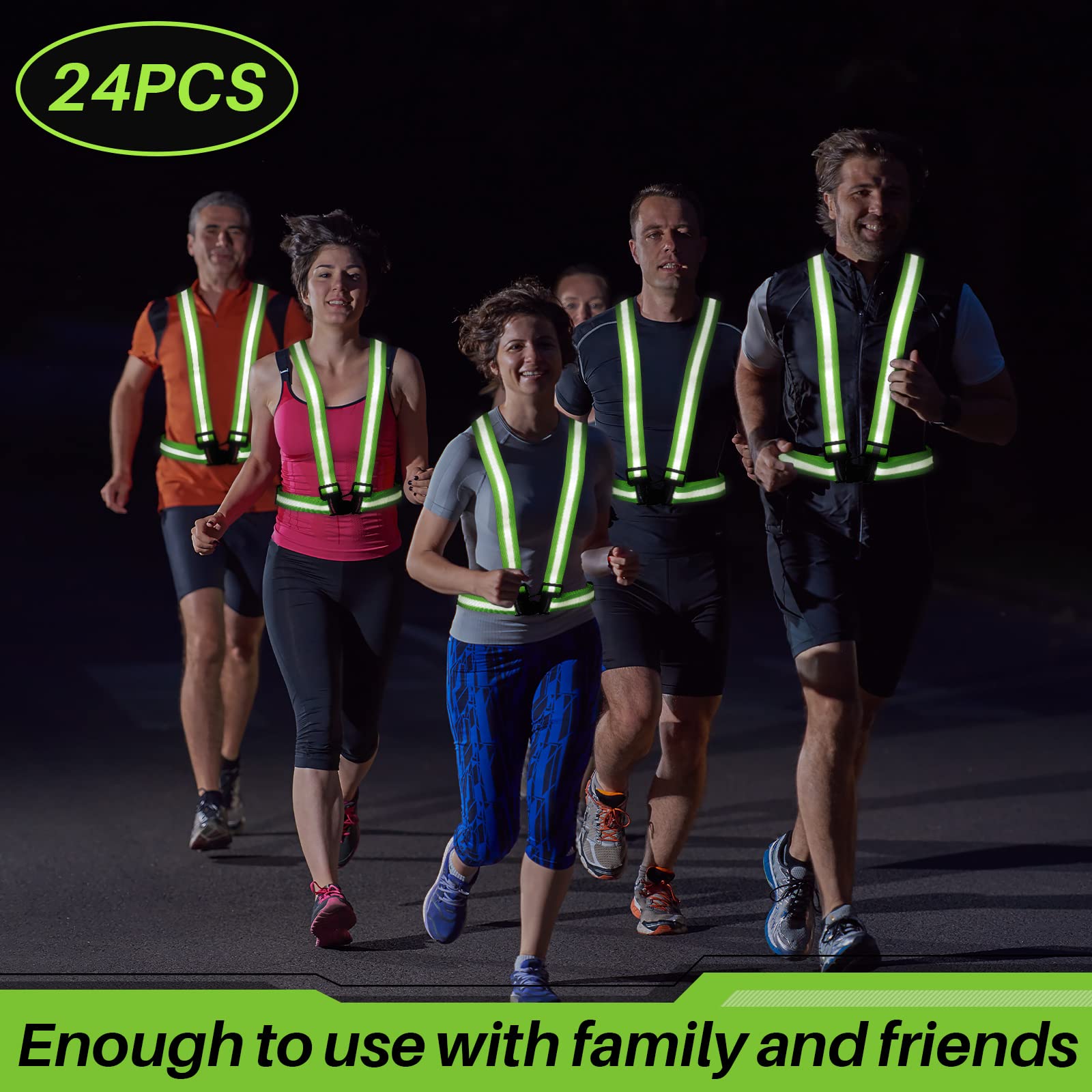 24 chalecos reflectantes para correr, chaleco reflectante de alta visibilidad, chaleco de protección de cruce, chaleco reflectante para correr con correas de seguridad para hombre y mujer, correr