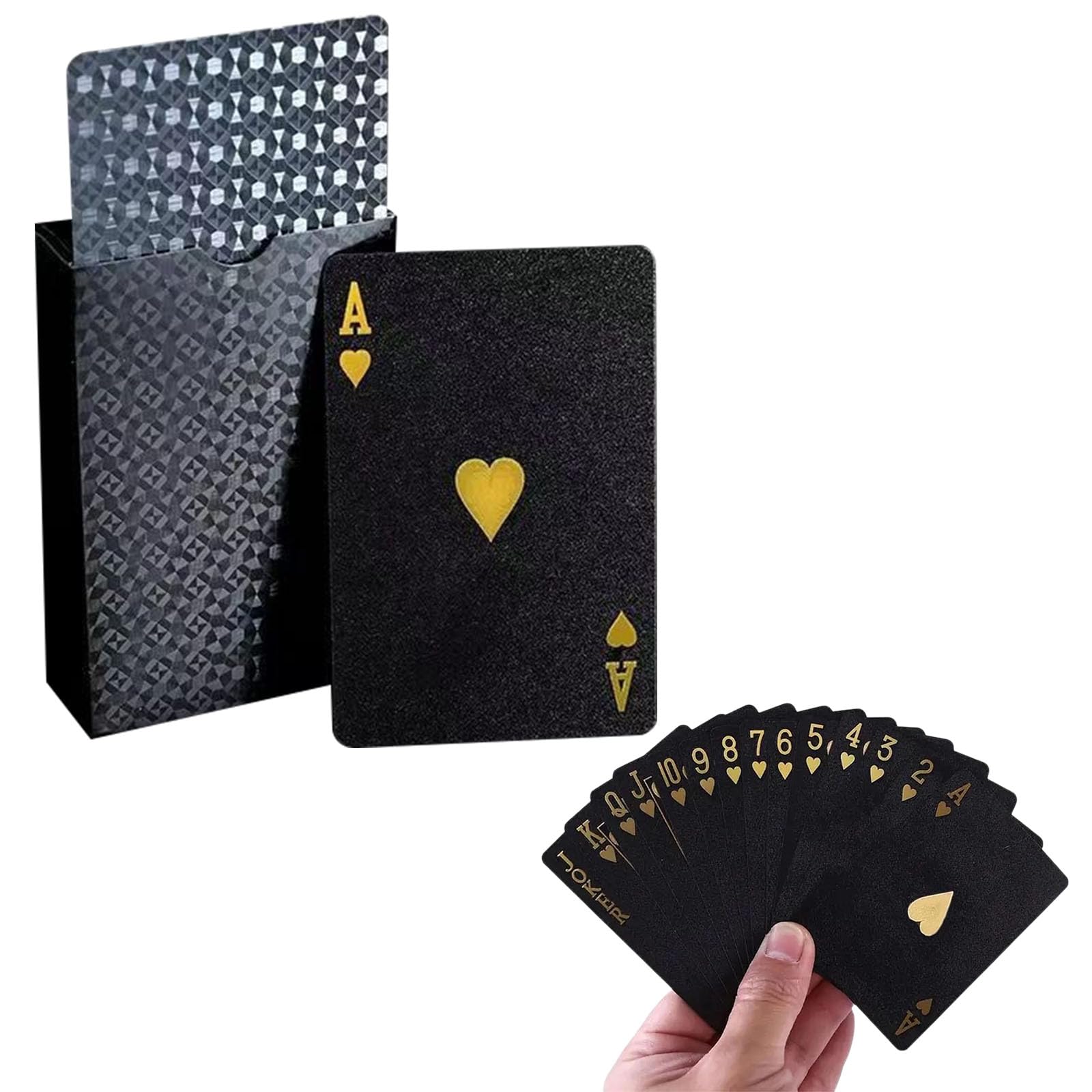 SINJAETRQ Black Gold Deck Of Cards, Waterproof Playing Cards, 87x55mm, for Family Game Night Magic & Party - 54 Cards Ages 12+