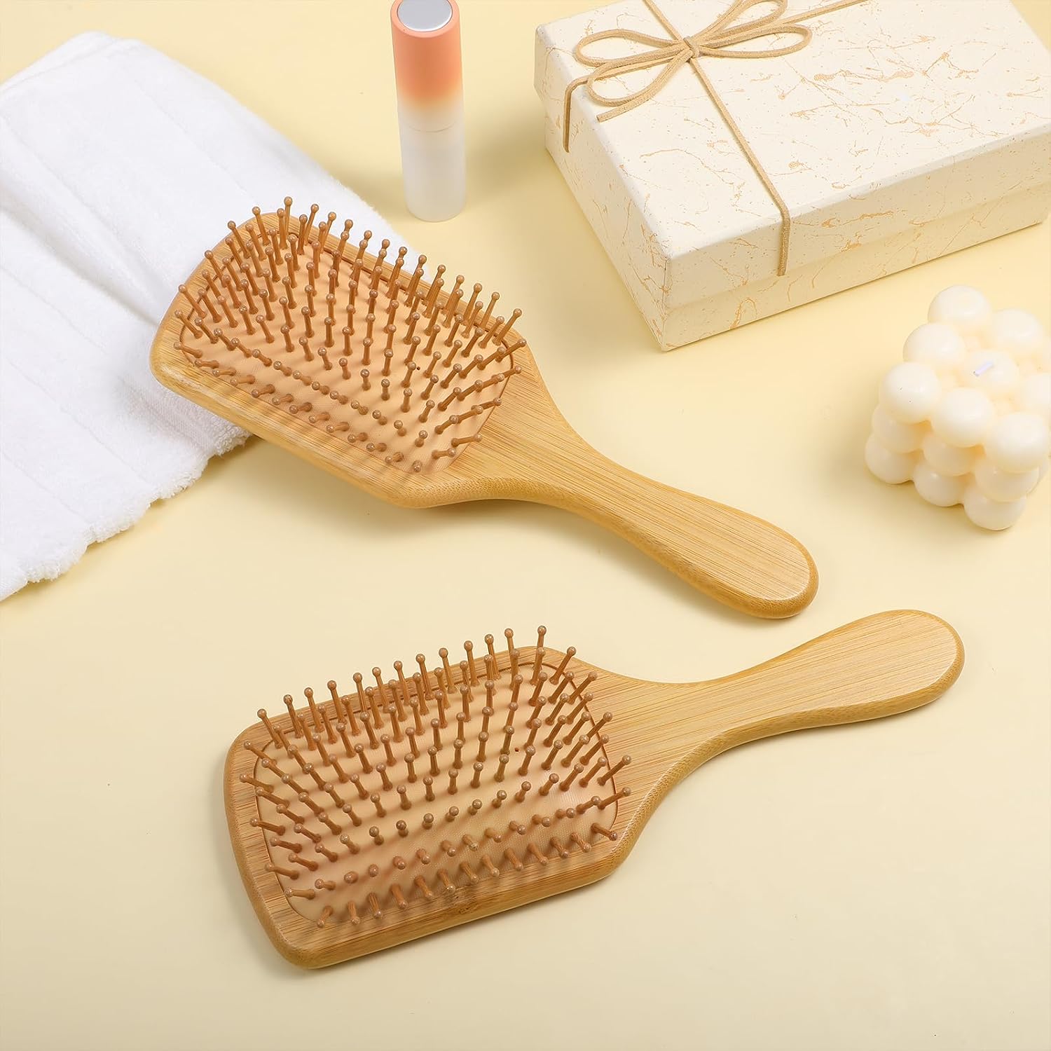 Molain 24 Pcs Bamboo Hair Brush, Bulk Wooden Paddle Brush for Women Round-tipped Bamboo Bristles, Detangling Brushes Lightweight Scalp Massage Anti Static for Women Men (9.84'' × 3.4'')