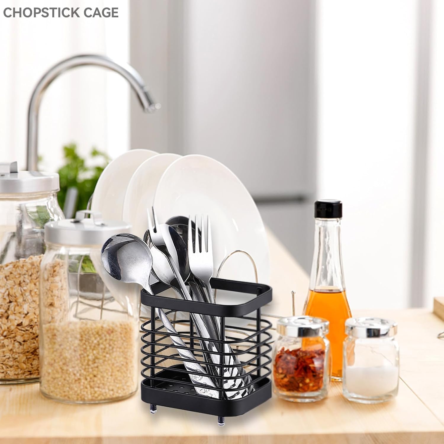 Utensil Drying Rack Basket, Silverware Drying Basket Kitchen Sink Utensil Holder with Drain, Dishwasher Utensil Rack Wall Mounted for Chopsticks Spoons Forks, 12x11x9cm - Image 7