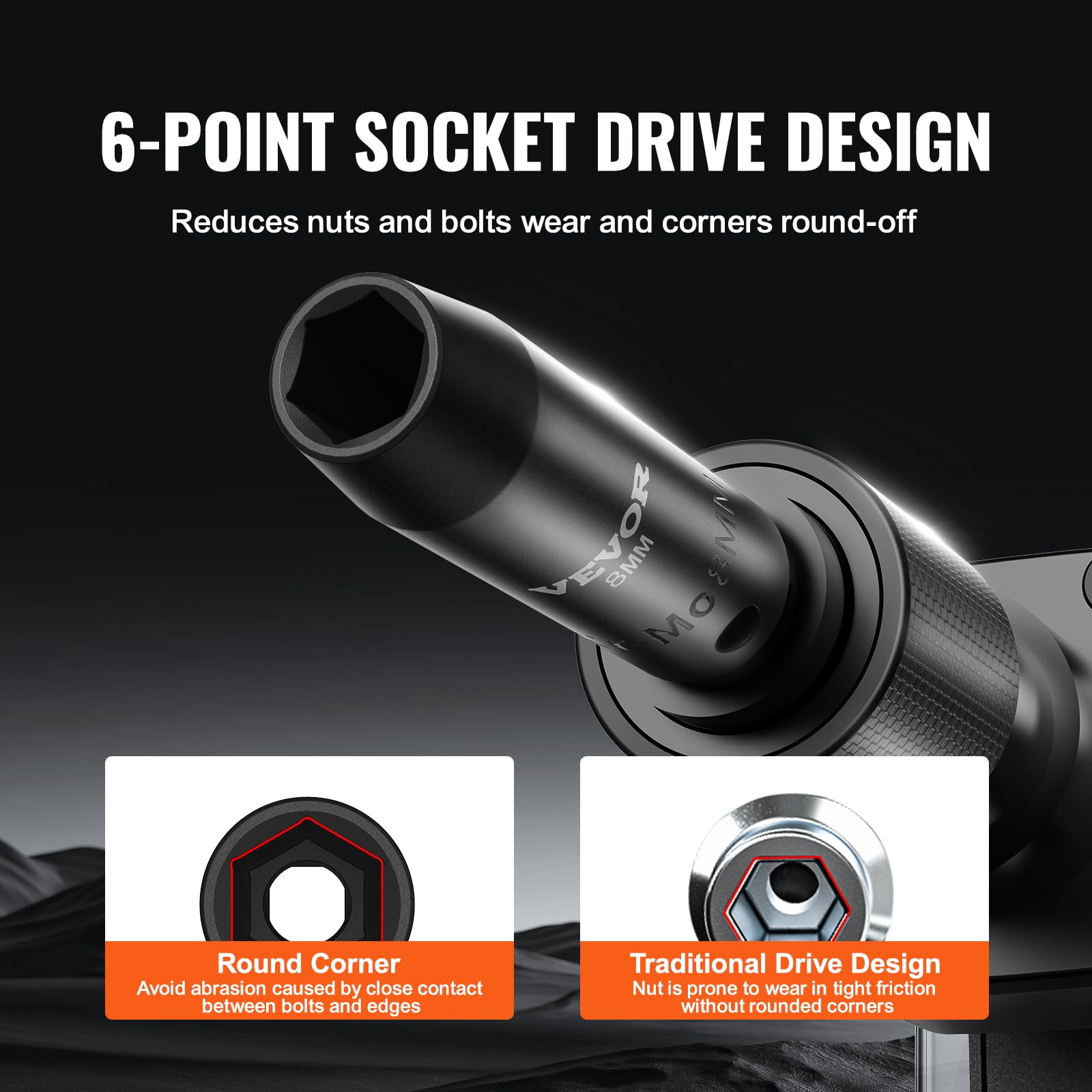 VEVOR Set Bussole a Impatto da 3/8", Set Bussole Profonde da 18 Pezzi, Metriche da 8 a 22 mm, Acciaio Legato CR-V a 6 Punte per Riparazioni Auto, Marcature Dimensioni Struttura Robusta con Valigetta