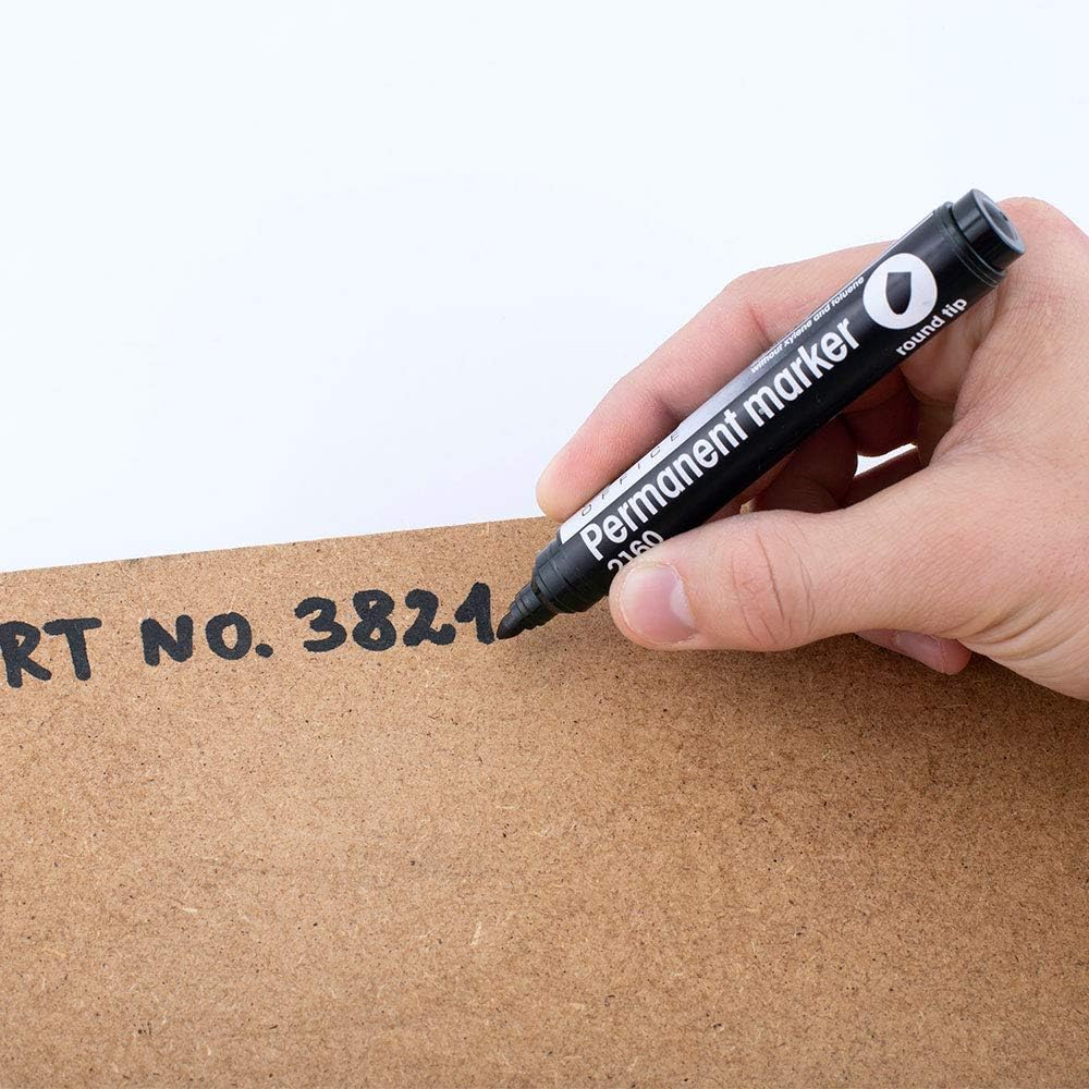 D.RECT 2160 Permanent Marker Waterproof Bullet Tip for Many Surfaces Black Pack of 12