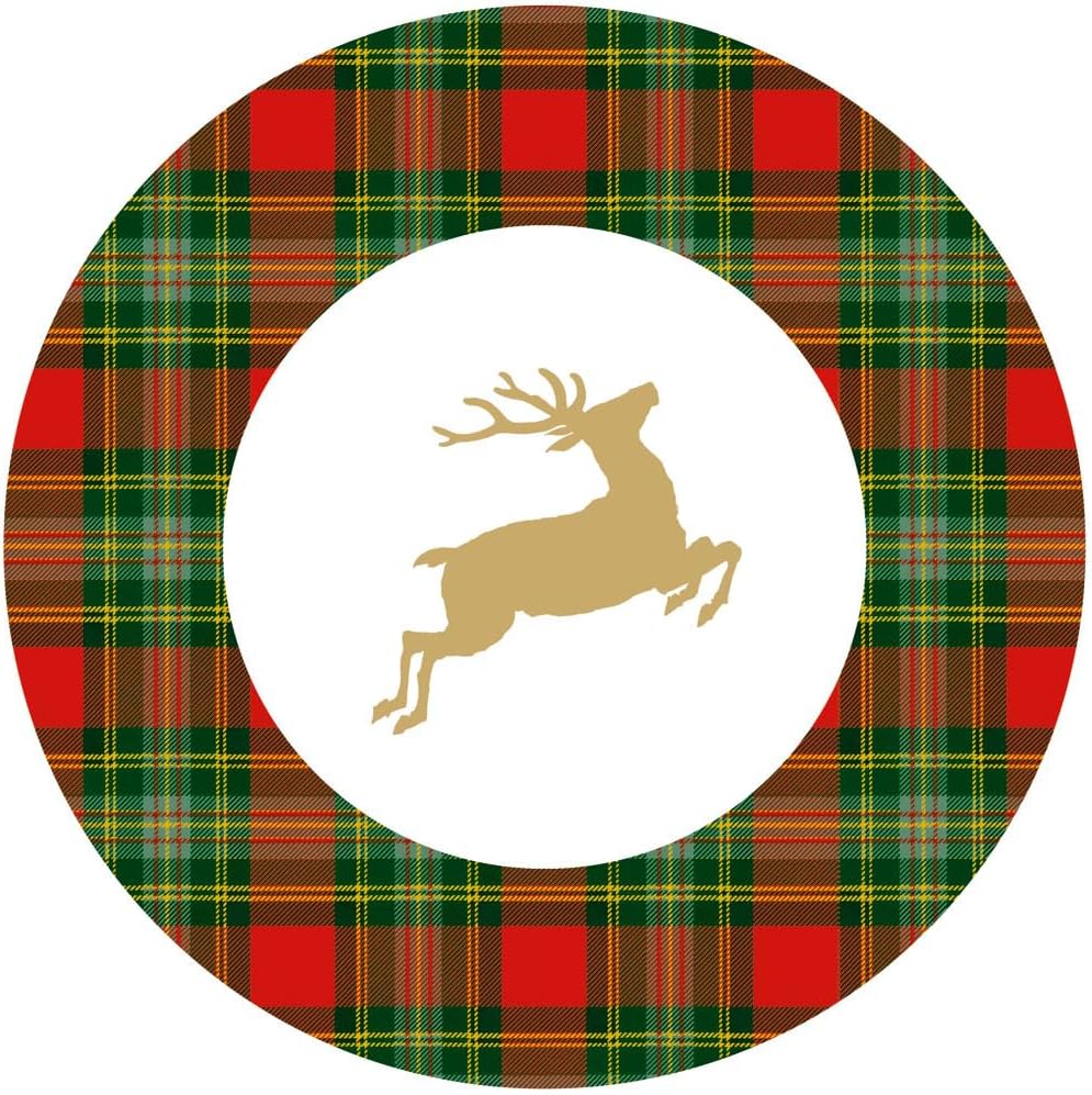 Caspari Reindeer Tartan Red Paper Salad & Dessert Plates - Includes 4 Packs of 8 Paper Salad & Dessert Plates