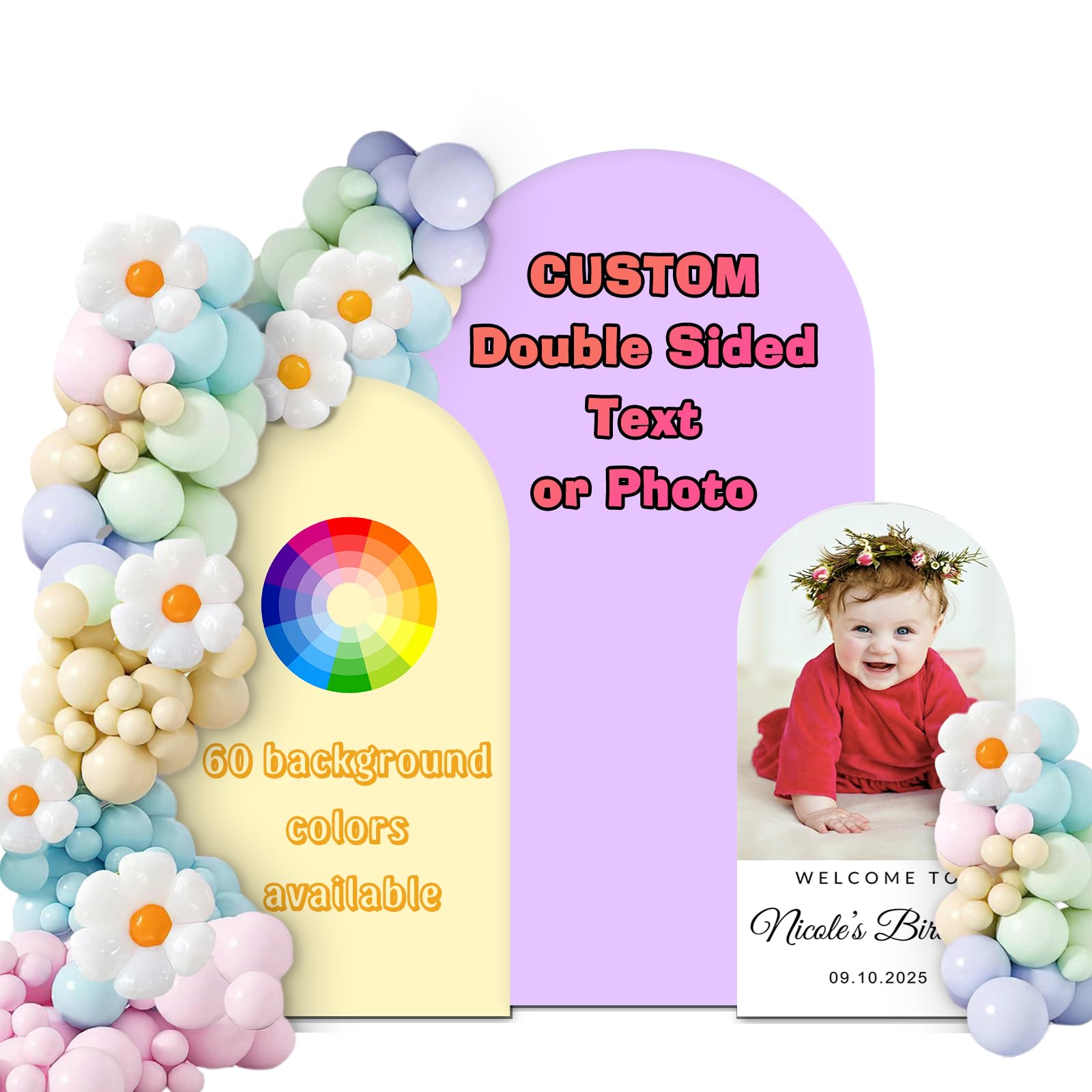 Custom Spandex Fitted Arch Cover - Personalized Stretchy Backdrop for Round Top Balloon Frame Stand - Wedding, Birthday, Graduation, Baby Shower Party Decoration