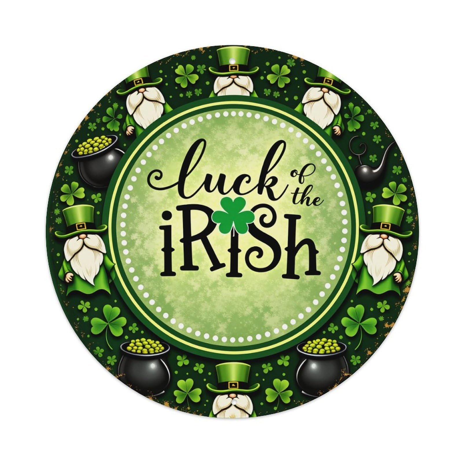 Igtefte Vintage Luck Of The Irish Leprechauns Round Tin Sign Style Metal Sign Home Bar Garden Wall Plaque Decor Metal Poster 8X8 Inch