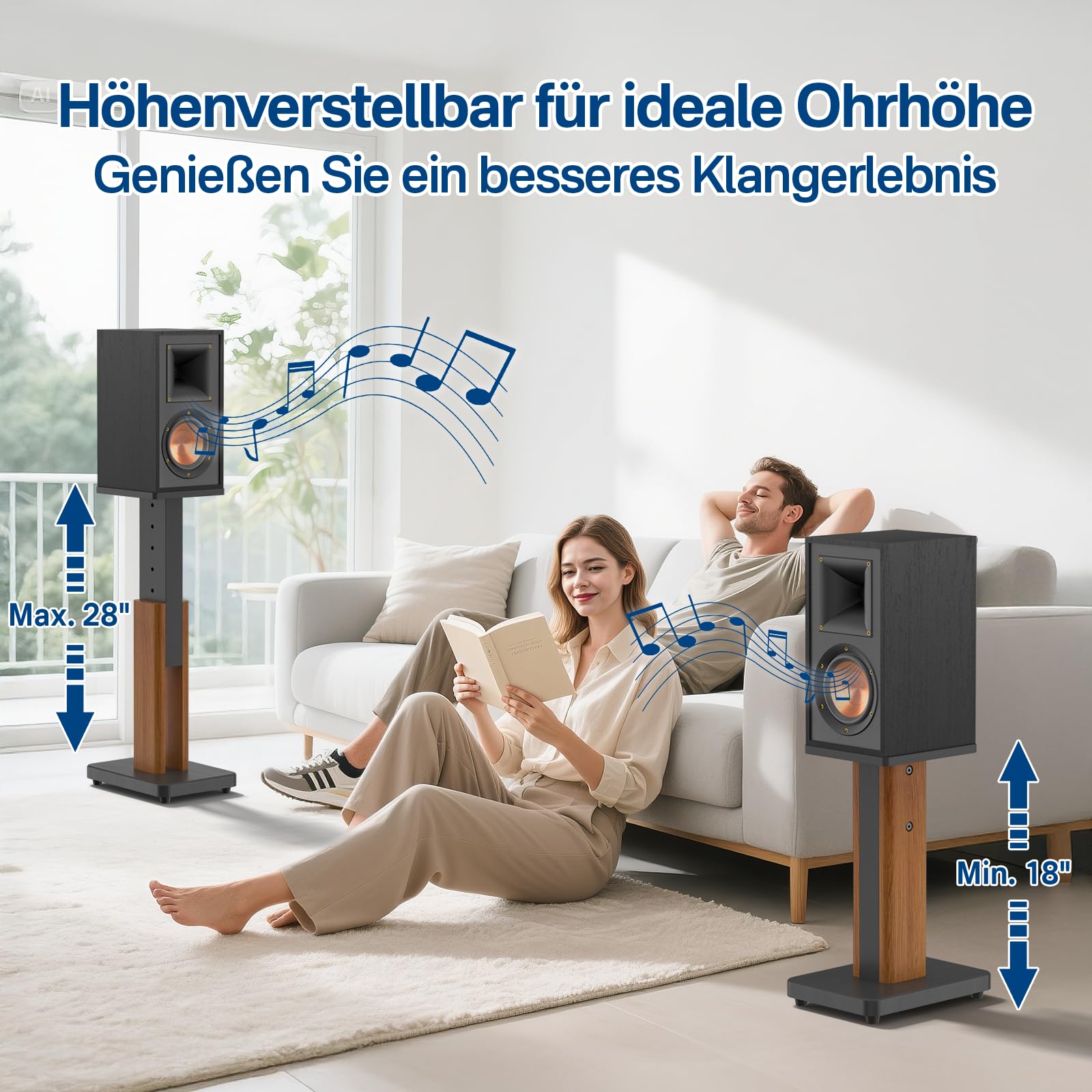 Supporti per altoparlanti regolabili in altezza adatti alla maggior parte dei satelliti, supporti per Klipsch, Edifier, Yamaha e JBL Bookshelf, capacità di carico di 50 libbre e clip per cavi.
