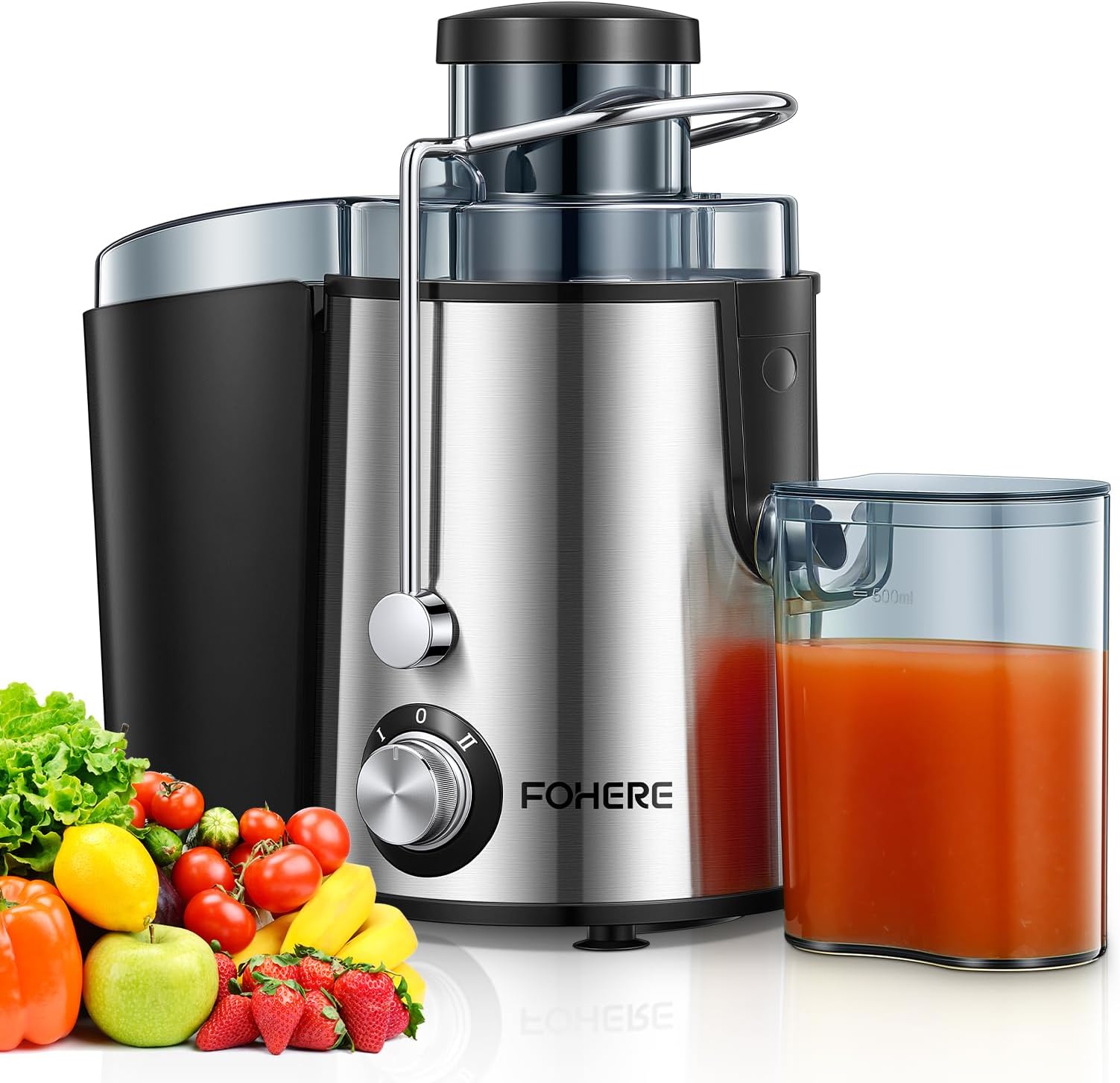 Juicer Machines, FOHERE Compact Centrifugal Juicer Extractor Easy to Clean, New Generation Juicer Machines Vegetable and Fruit with 3" Wide Mouth and Anti-Drip, Dual Speeds, Brush & Recipe, 400W