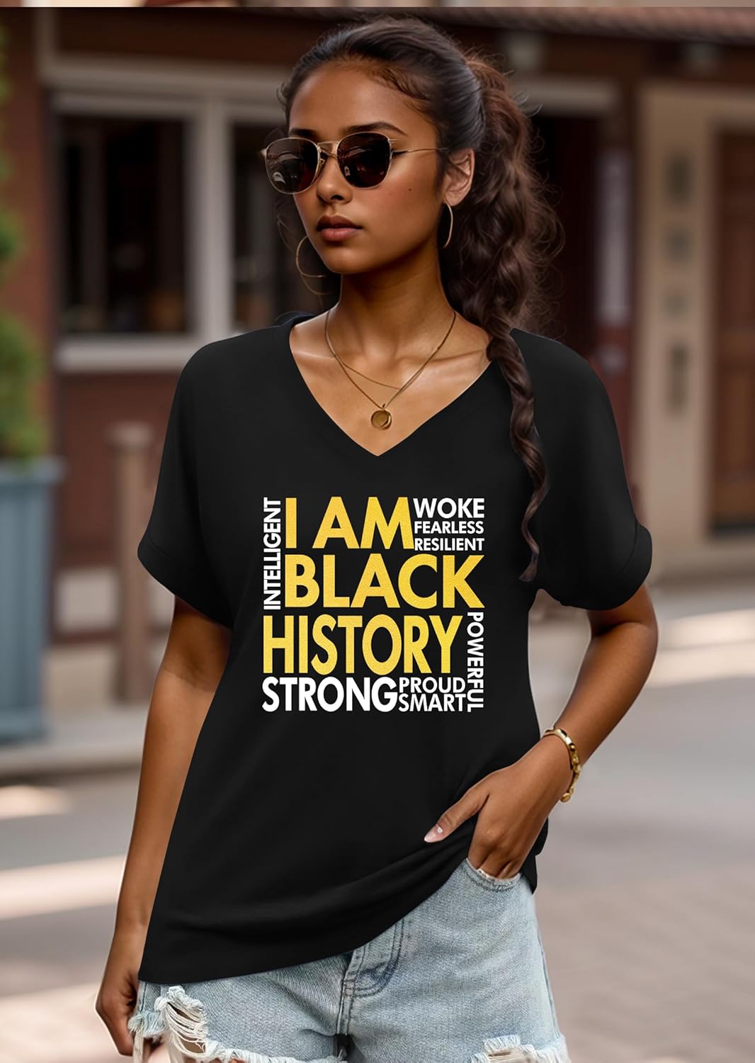 Black History Shirts for Women I Am Black History Month Shirt V Neck Graphic African American Short Sleeve Tee Tops - Image 5