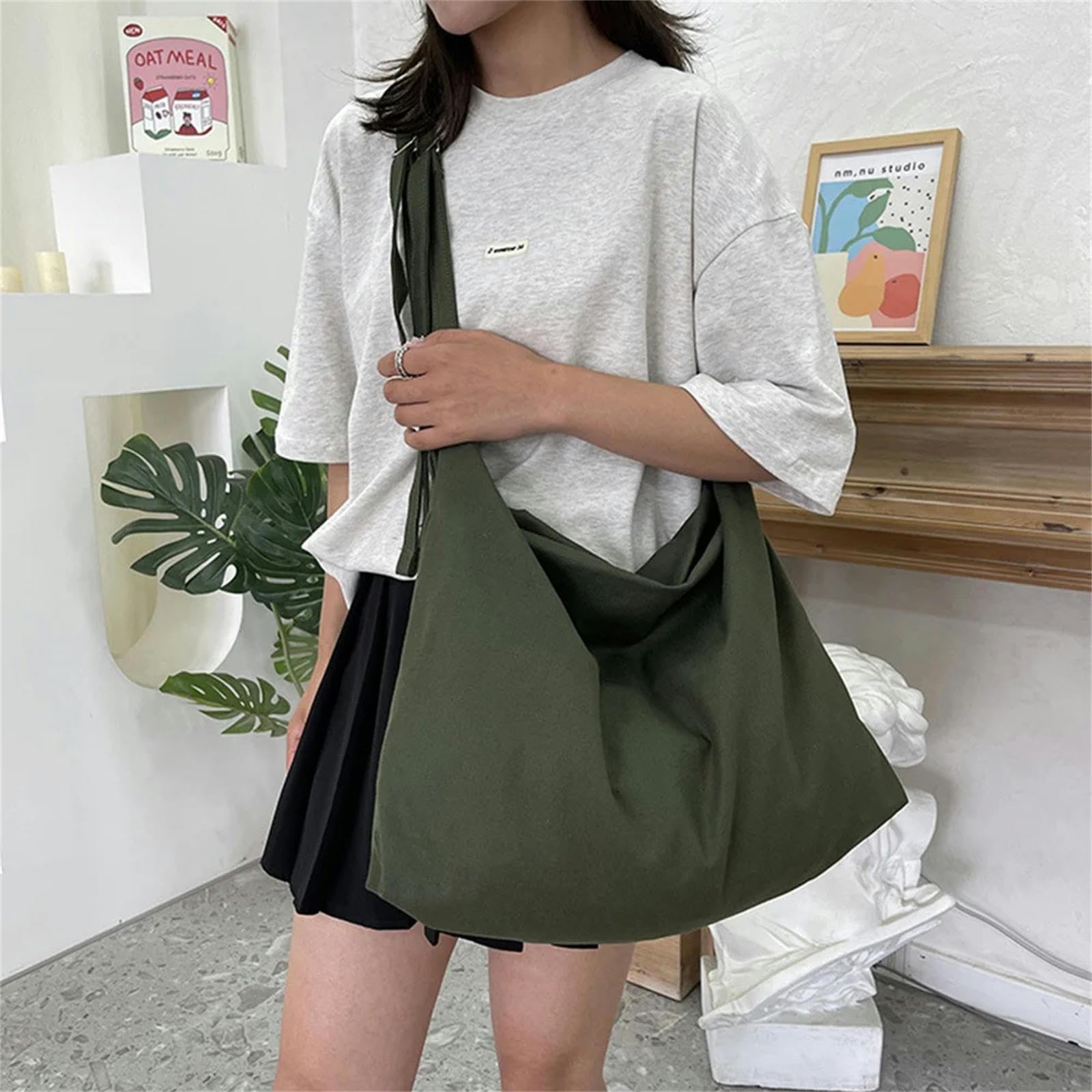 borsa tracolla donna Borsa A Tracota In Tela Casual Tela Da Donna Borsa Studentessa Sacca Di Grande Capacità Unisex