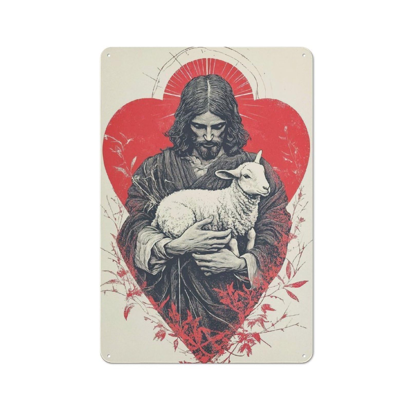Junmoney Jesus Christ Holding Lamb Tin Wall Plaque 30X20cm With For Dining Room Or Kitchen, Winter Wall Decor For Dining Room Decor Fans