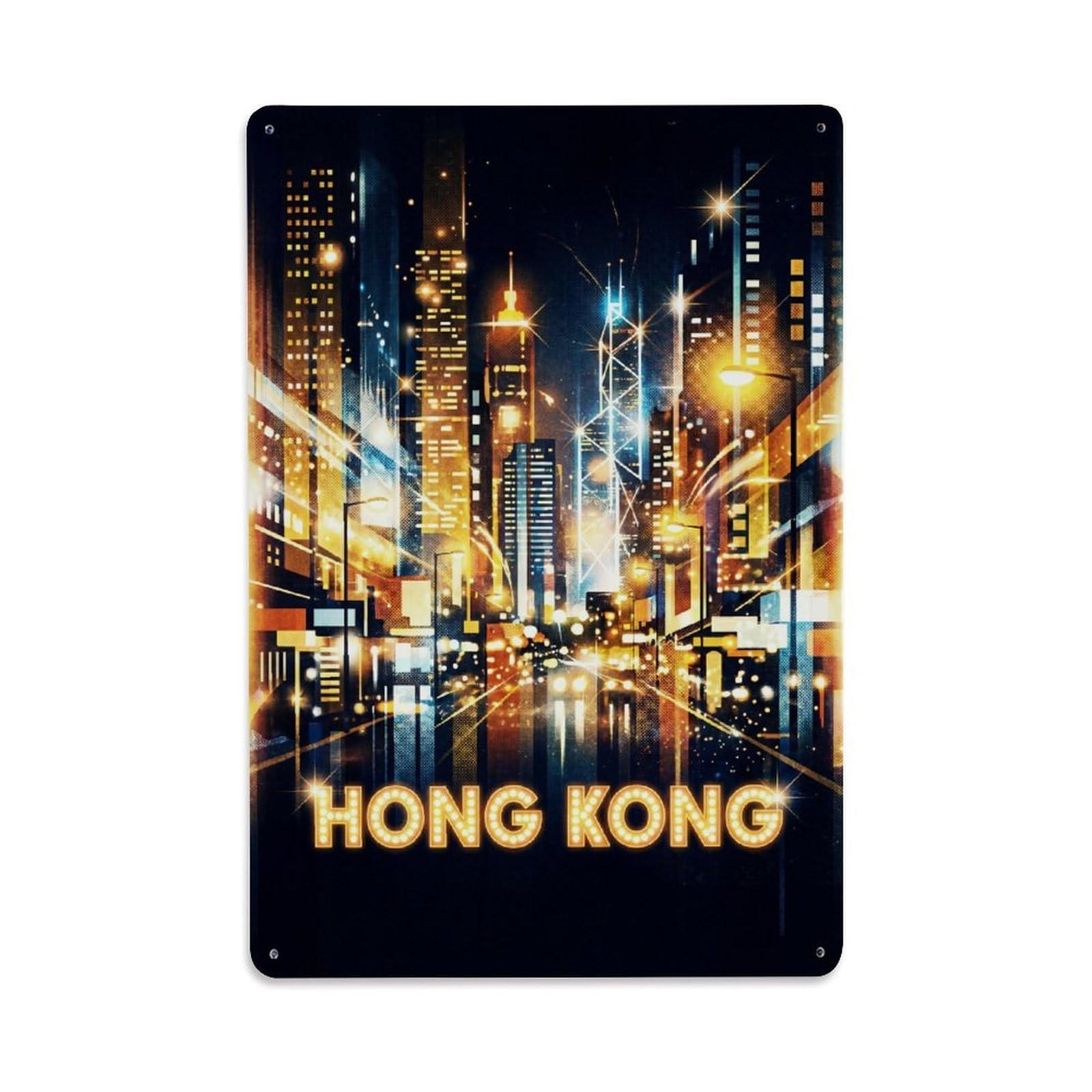 Gead 8X12inch Style Vintage Travel Hong Kong Lights Metal Tin Sign
