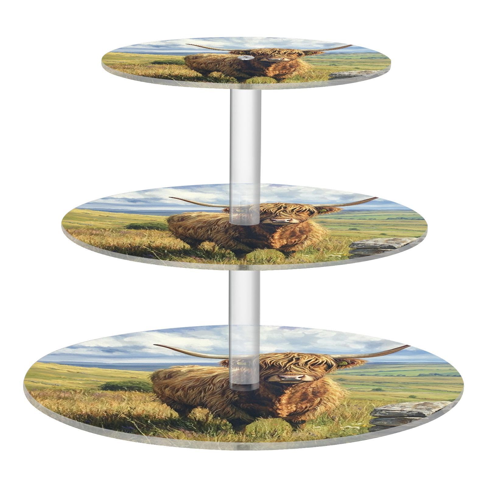 Cgiub A Highland Cow Cupcake Stand 3 Tier Cupcake Tower Holder Crylic Cup Cake Dessert Display Stand Serving Tray For Party Wedding Birthday
