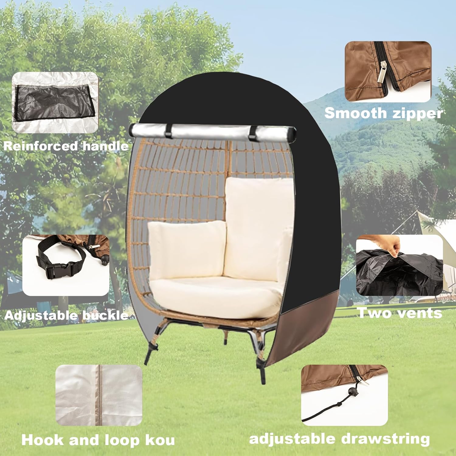 Egg Chair Cover 45 x 25 x 55 Inch,Outdoor Egg Chair Cover Waterproof,Covers for Patio Egg Chair Double Egg Chair ,210D Heavy Duty Waterproof Oxford with Zipper (Black and Orange)