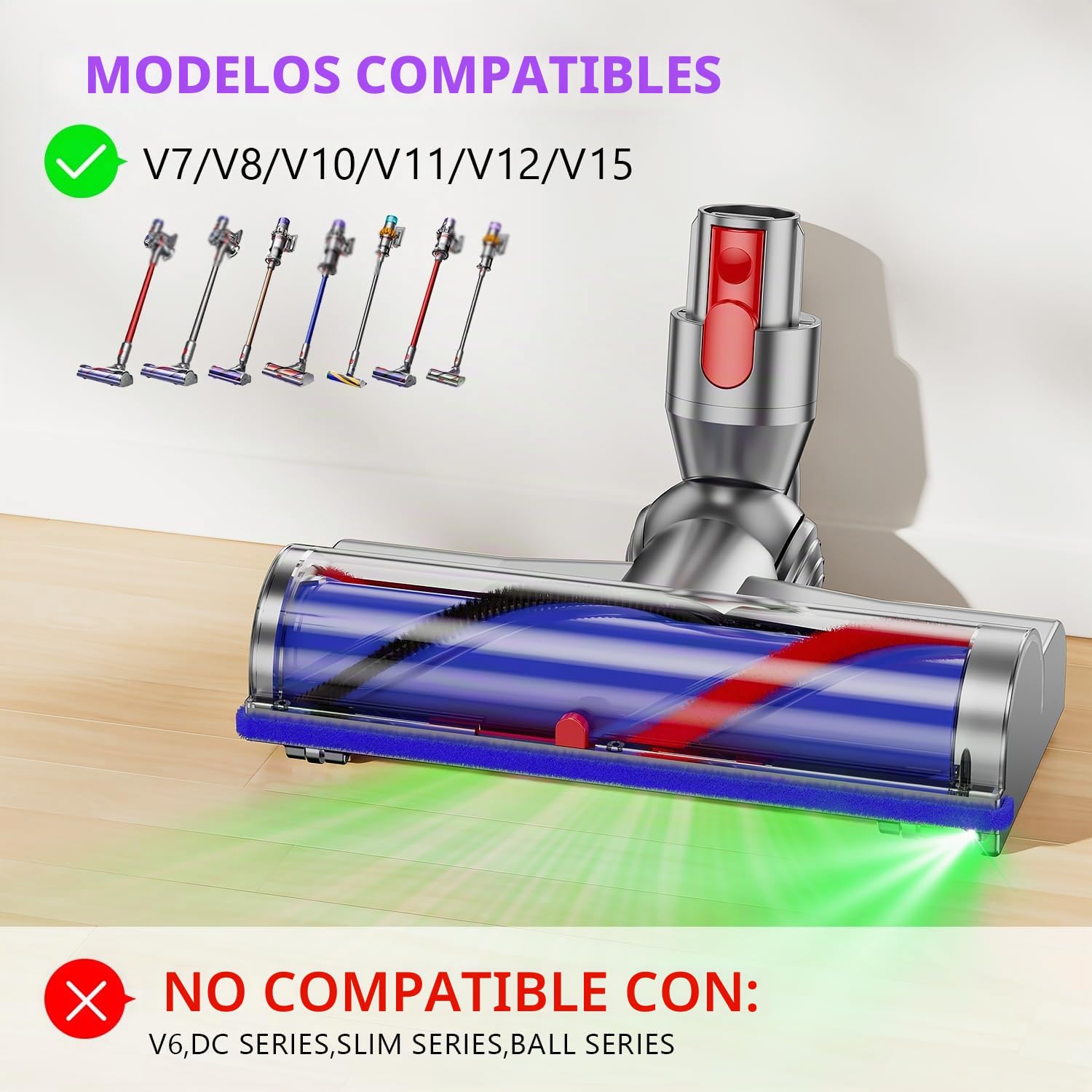 Cepillo eléctrico compatible con Dyson V7, V8, V10, V11, V15 Vacuum Cleaner Attachment, Part Direct Drive Cleaner Head Turbine Floor Nozzle for Turbo Brush with Quick Release for Hard Floors