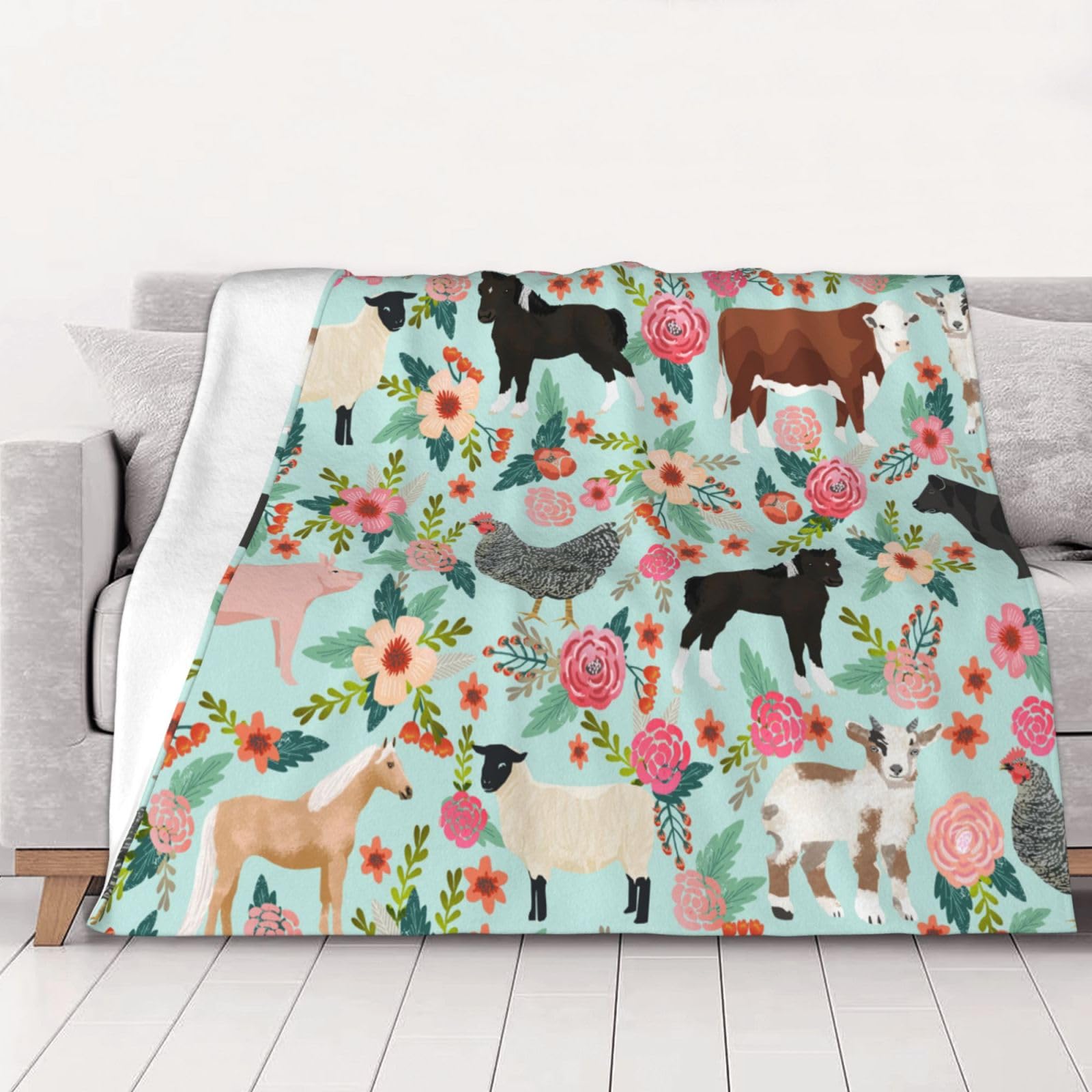 Couverture en flanelle animaux de la ferme 125x100 cm douce pour canapé et lit