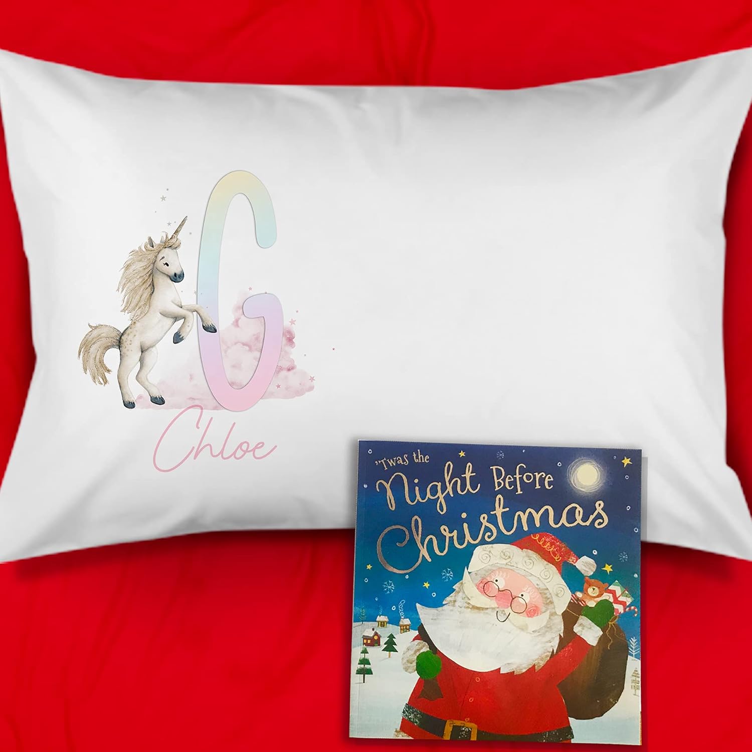 Unicorn Rainbow Personalised Christmas Eve Pillow Case & Book Amazon