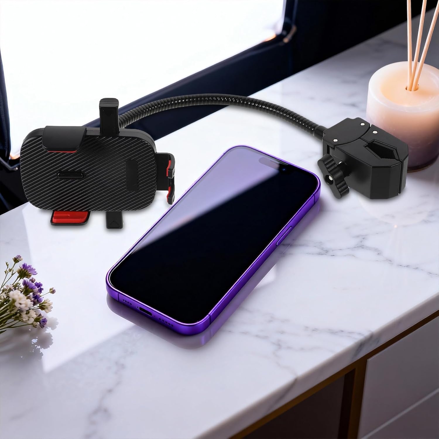 Flexible Gooseneck Phone Holder with Clamp Mount for Desk, 11.8' Adjustable Metal and Abs Stand, Universal Phone Compatibility, Anti-Slip Design for Live Streaming and Vlog Filming