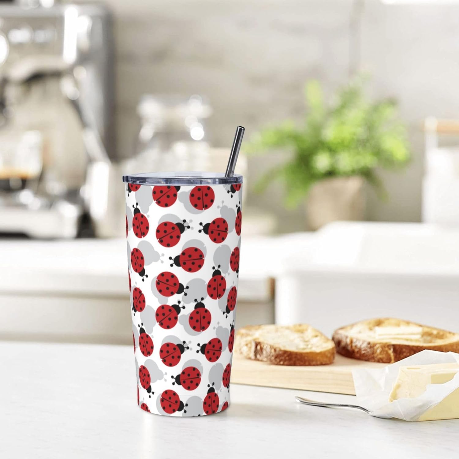 Ladybugs Tumbler 20oz Ladybug Stainless Steel Insulated Tumblers with Lid and Straw Ladybug Travel Coffee Mug Tea Wine Cups Water Bottle Ladybug Gifts for Women - Image 7