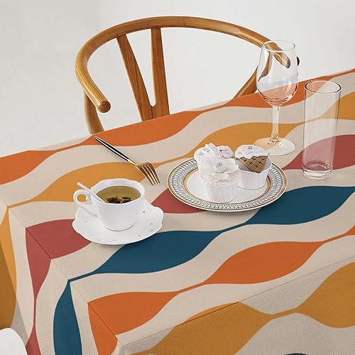 Miniatura 778 de Mantel floral hippie, diseño retro de los años 70, naranja, rosa, azul, floral, bohemio, estampado estético de margaritas, para fiesta, picnic