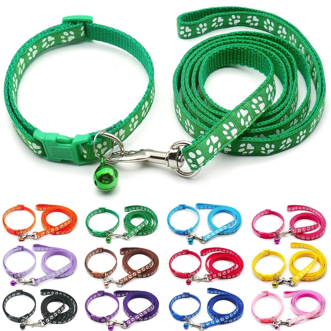 Set Collare E Guinzaglio Per Cani Piccoli – Collare Regolabile 19-32 Cm, Guinzaglio 120 Cm, Morbido, Con Impronte