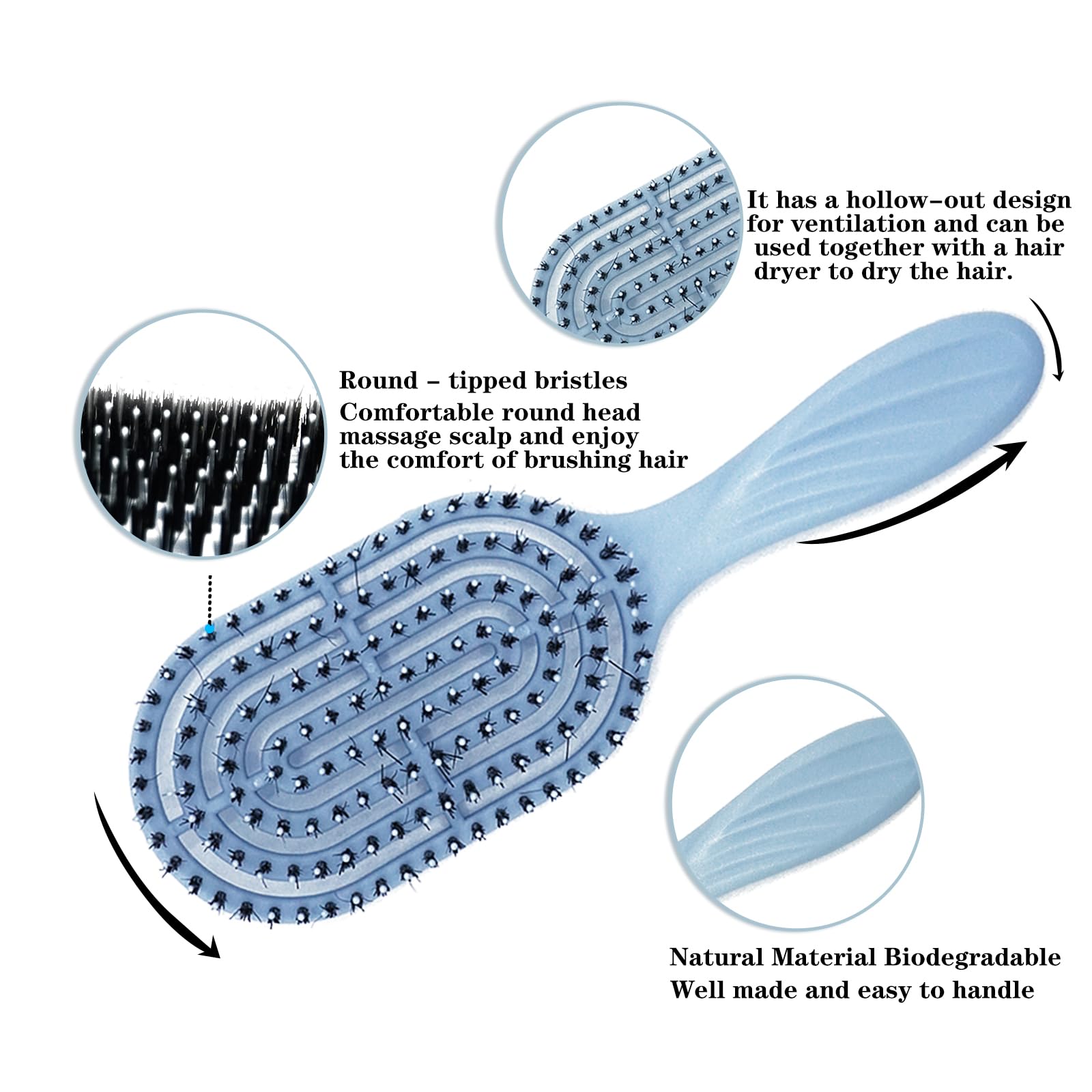 ZPTEE Boar Bristle Hair Brush with Nylon Pins,Vented Paddle Detangling Brush for Wet&Dry Hair,Anti-Frizz Anti-Static - Image 3