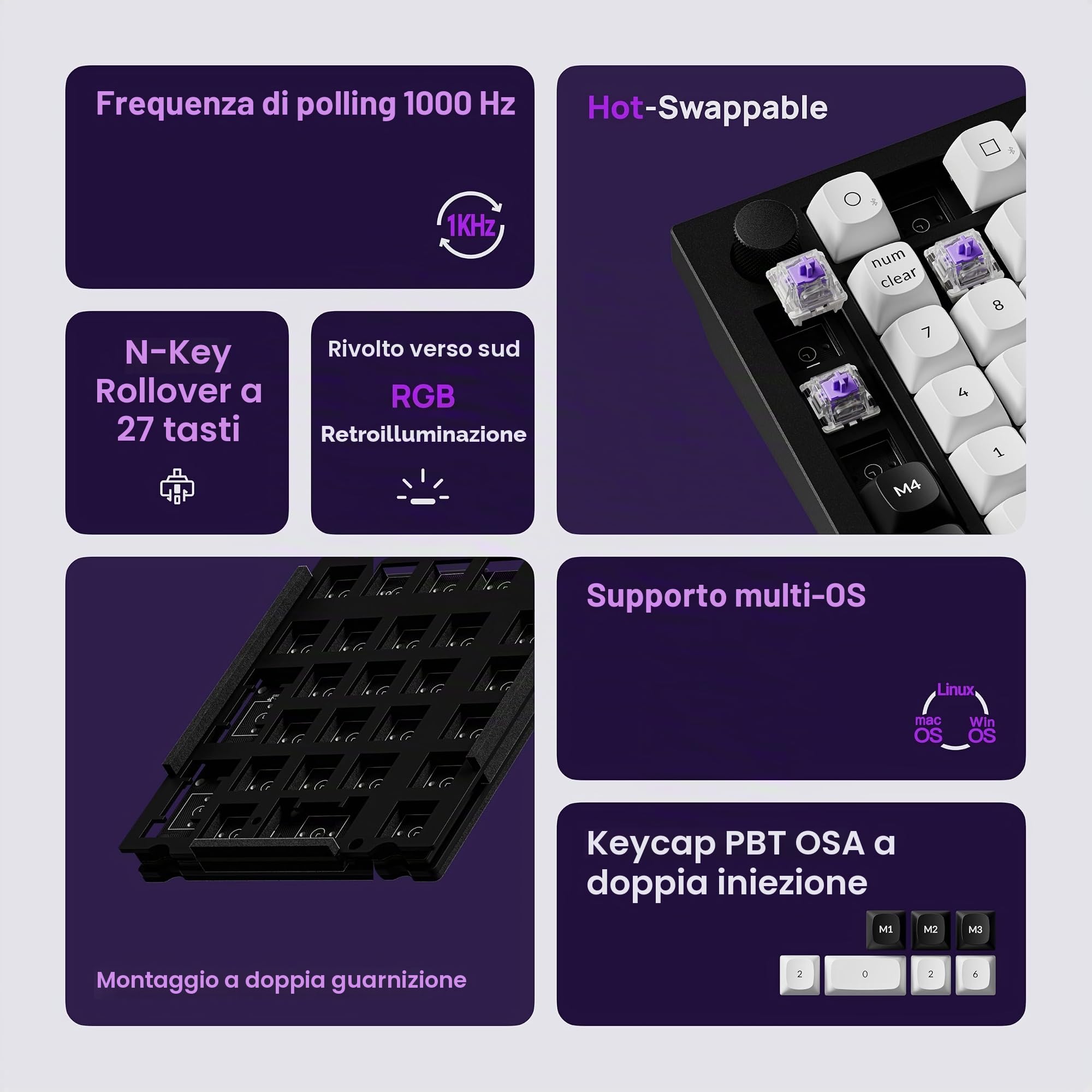 Keychron Q0 HE - Tastierino numerico magnetico wireless, 2,4 GHz/Bluetooth 5.1/Wired QMK, tastiera numerica sostituibile a caldo RGB con interruttore magnetico Gateron per laptop, Mac, Windows Linux