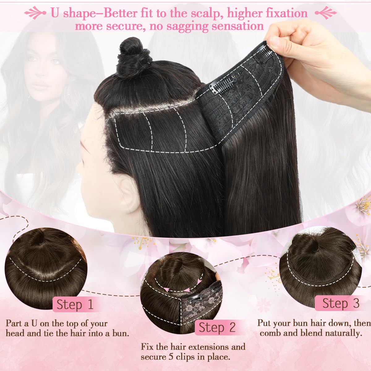 VEGALILY 1PCS Hair Extensions 20inch Layered Clip in Hair Extension Light Brown Hair Extensions Clip in U-shape Wavy Hair Extension synthetic Fiber Hairpieces for women for Daily Use - Image 3