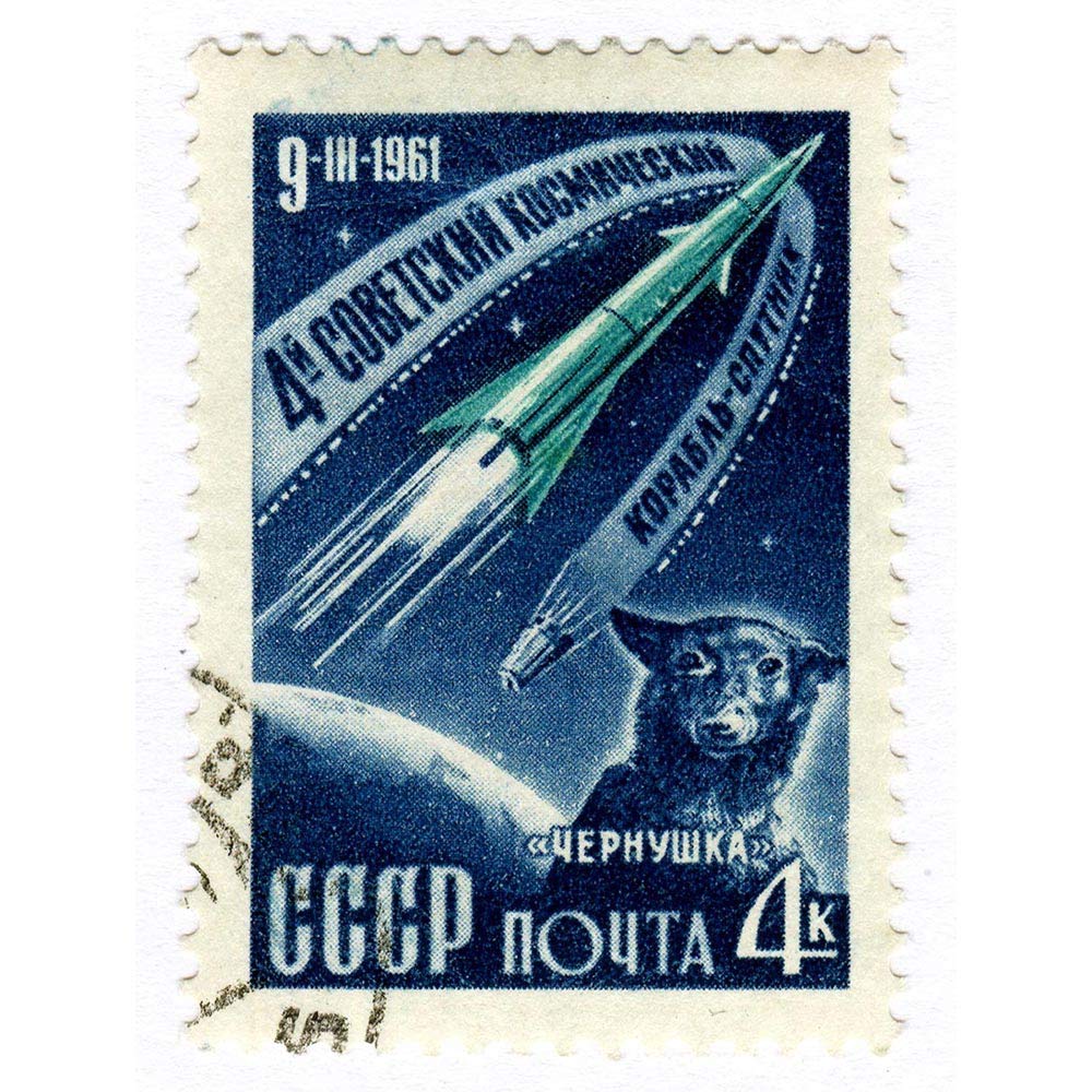 Wee Blue Coo Russian Postage Stamp 1961 Space Dog Art Print Poster Wall Decor 12X16 Inch