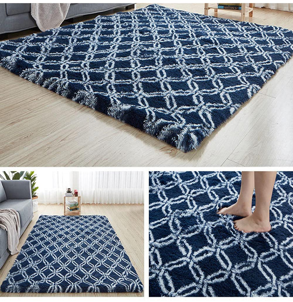 Water Absorption Carpet Rugs Carpet Tie-Dyeing Plush Soft Carpets for Living Room Anti-Slip Floor Mats Bedroom Dark Blue and White Stripes A 98.25 X 78.6 in