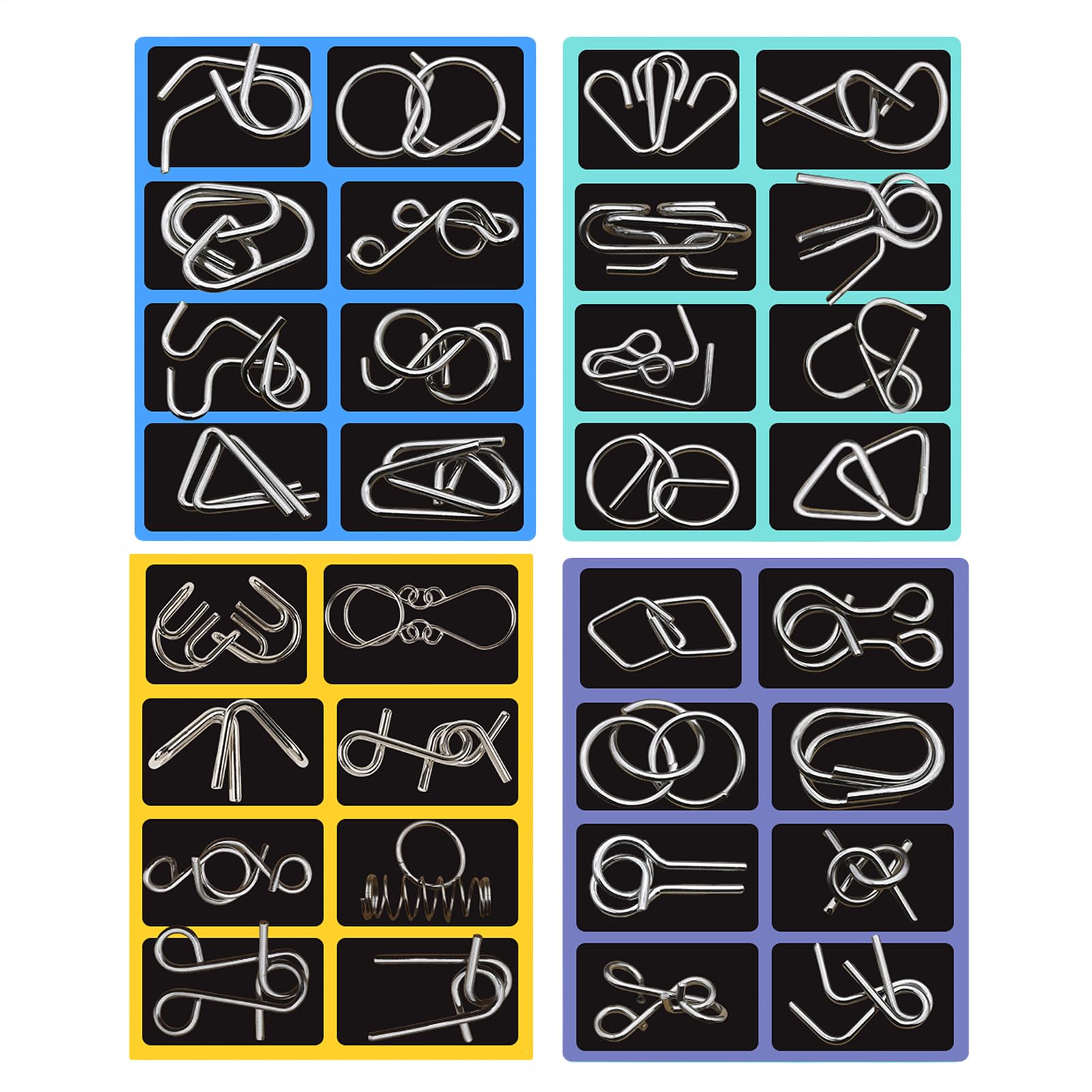 Metal Brain Teaser Puzzles - 32 Piece Unlocking Challenge, Wire Mind Game Set | Educational Fun Development Kit Parent Child Interaction, Home School Travel Cognitive Skill Training Activity Play Sess