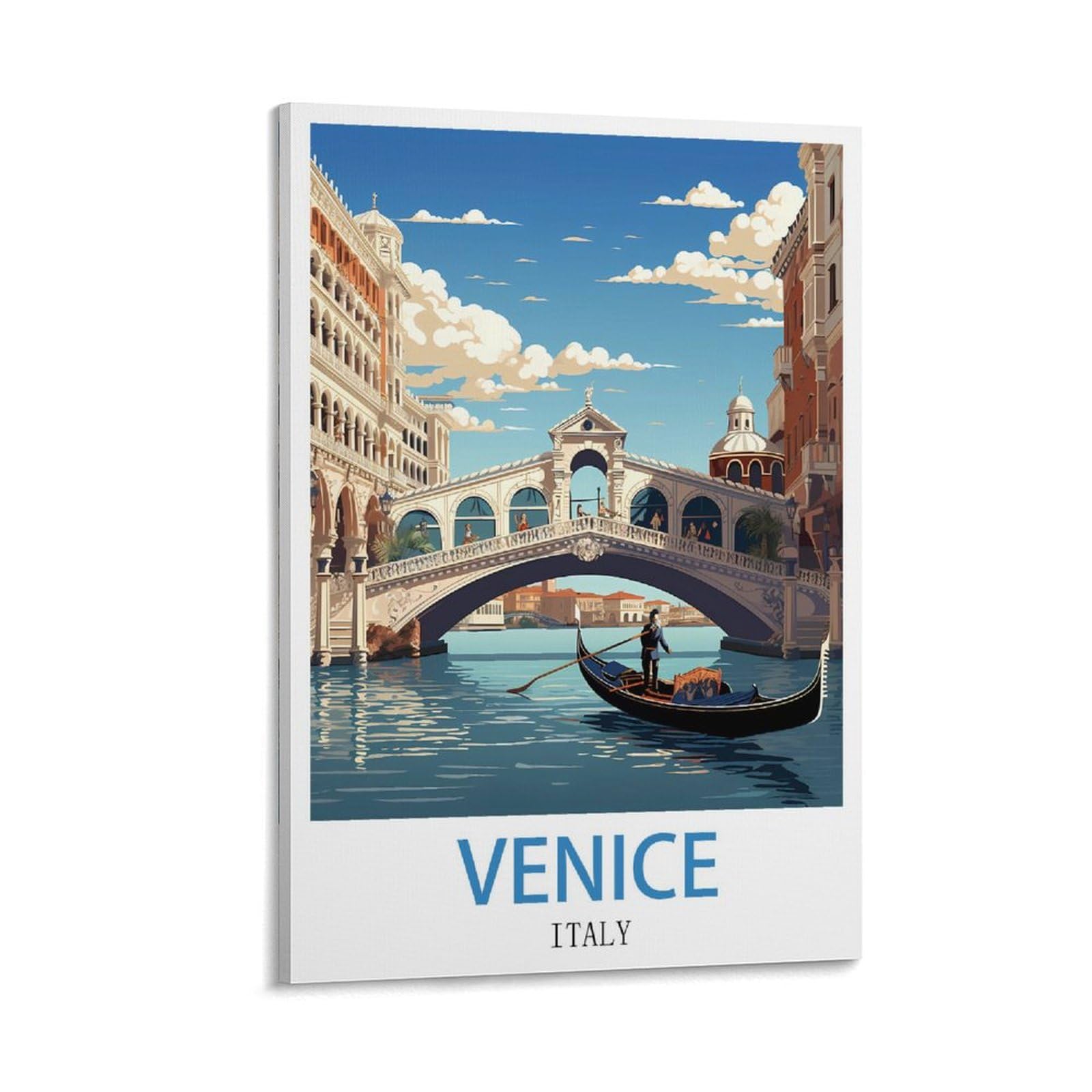 Fuudang Frame-Style Venice Italy Vintage Travel Poster 16X24inch(40X60cm) Canvas Art Poster And Wall Art Picture Print Modern Family Bedroom Decor Posters