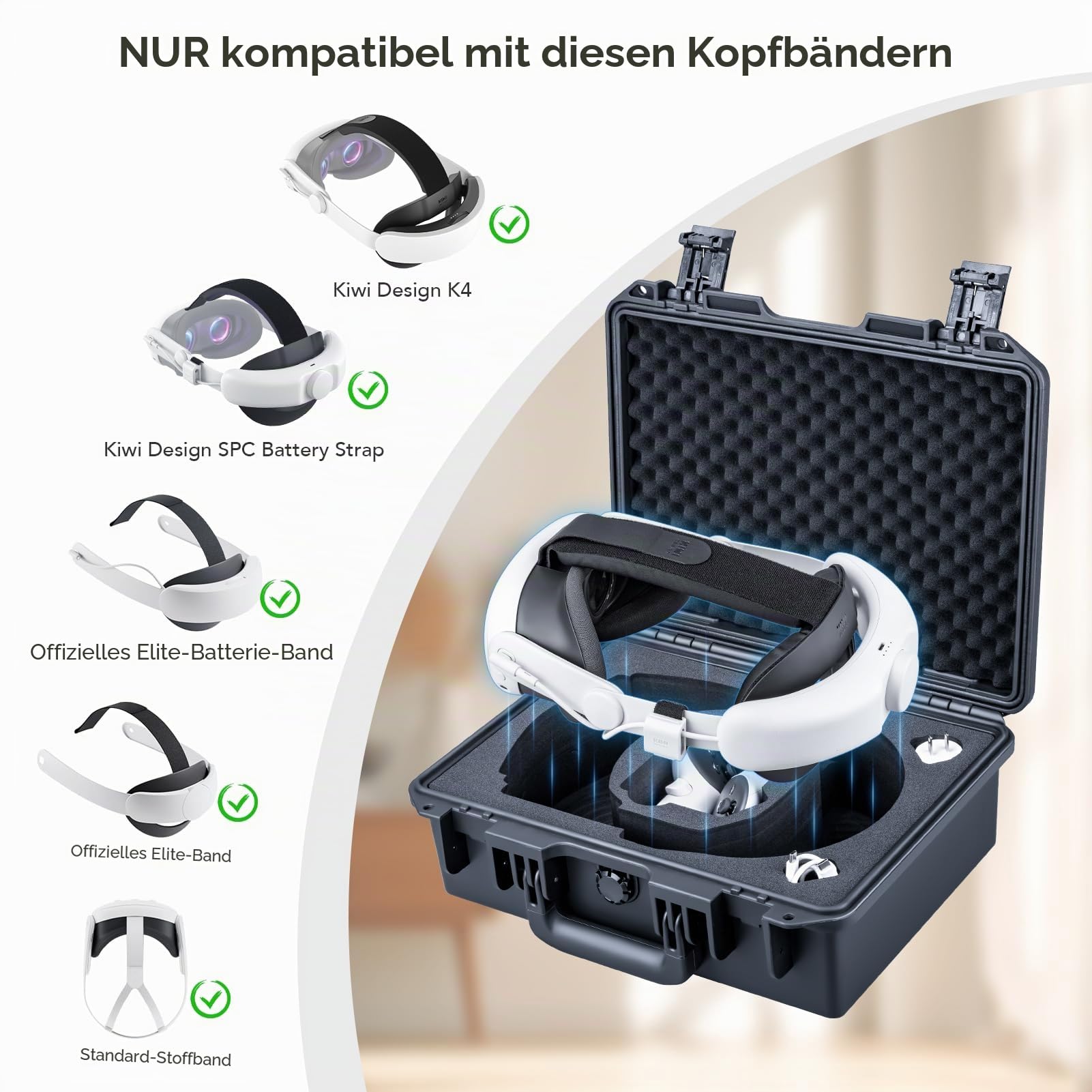 Lykus Titan OQ210 Wasserdicht Tasche Koffer für Quest 3S/Quest 3 und Kiwi Design K4 Kopfband mit Akku, besserer Schutz [NUR Koffer]