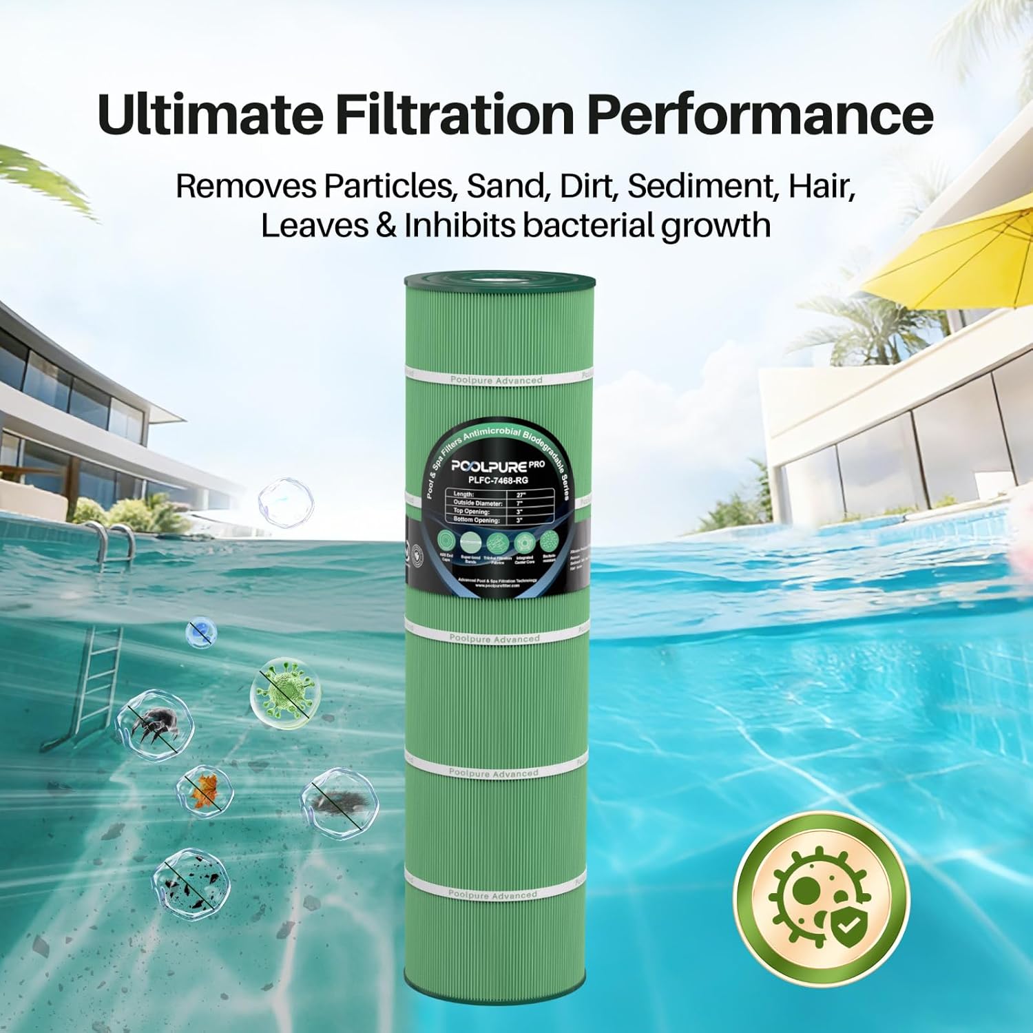 PoolPure C-7468 Biodegradable Pool Filters, Compatible with Jandy CL 460, CV460, PJAN115, Ultral-A9, Unicel C-7468, Filbur FC-0810, Excel Filters XLS-705, FC-6410, Aladdin 21501, 4X115 sq.ft Cartridge