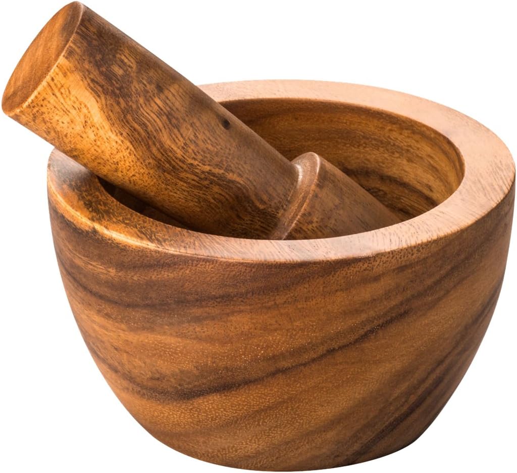 Premier Housewares Socorro Mortar and Pestle, Acacia Wood, 9 x 15 x 15 cm