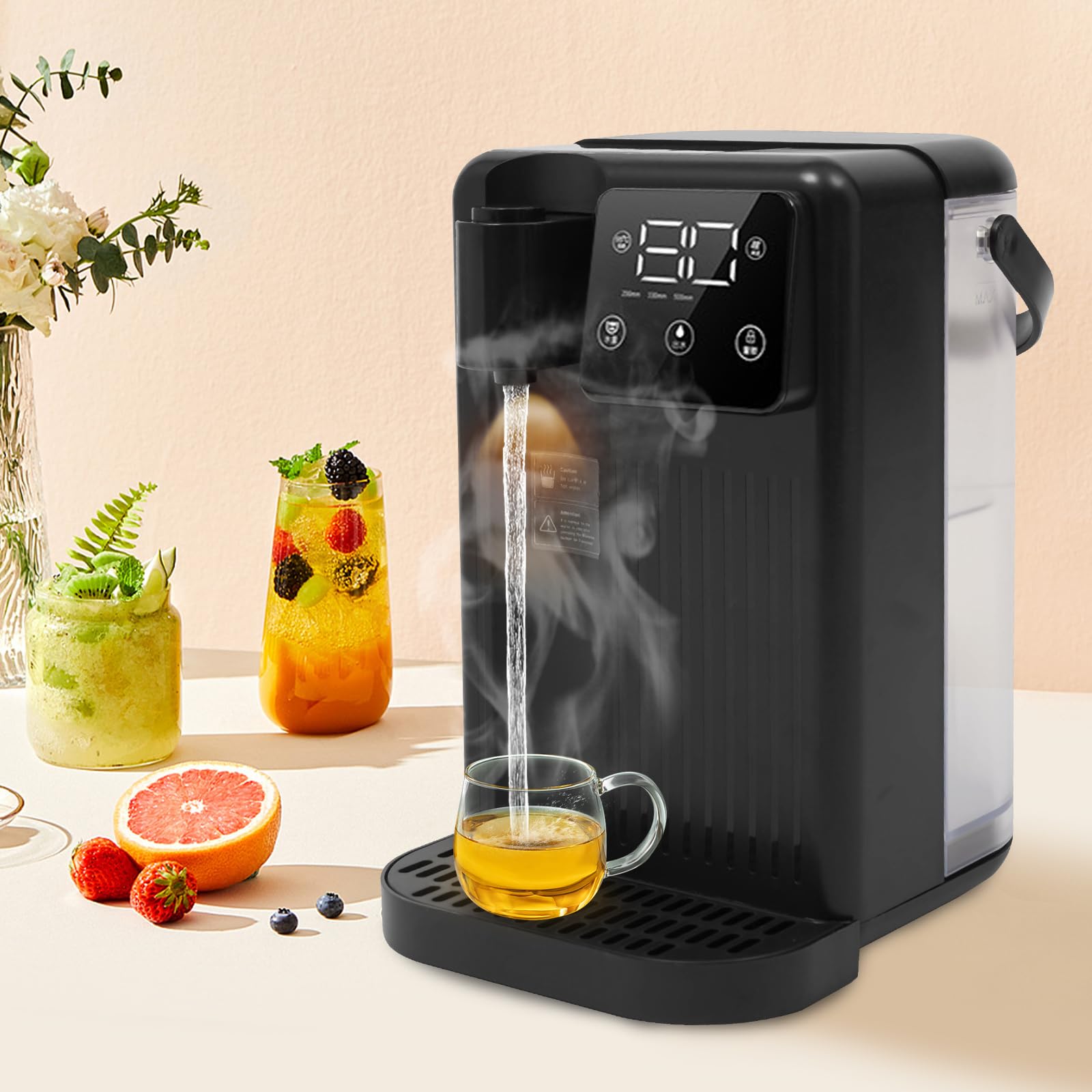 Distributeur eau chaude instantanée, distributeur avec filtre, capacité 3 l, options de température, écran tactile, 3 secondes chauffage, 25-99 ℃ (noir)