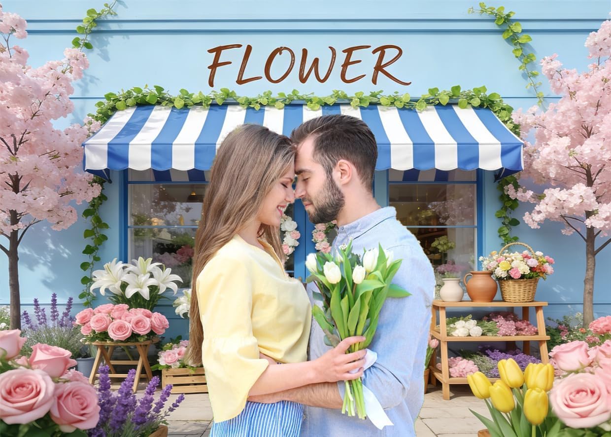 Spring Backdrop 10x10ft Flower Shop Photography Background Blossoming Cherry Trees Floral Spring Photo Backdrop Large Banner Birthday Tea Party Decorations Portrait Photoshoot Photo Props