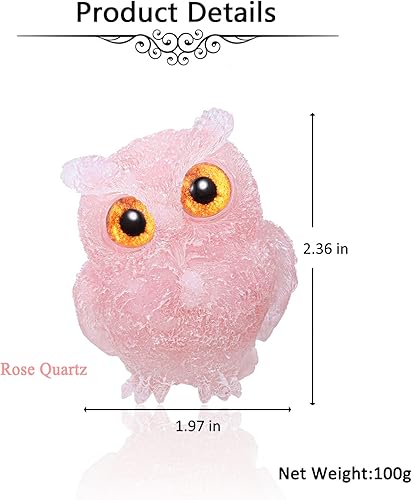 Miniatura 6 de Jovivi Estatua de búho de cristal de cuarzo rosa natural tallada a mano, resina tallada a mano, piedra curativa de reiki, piedra preciosa de