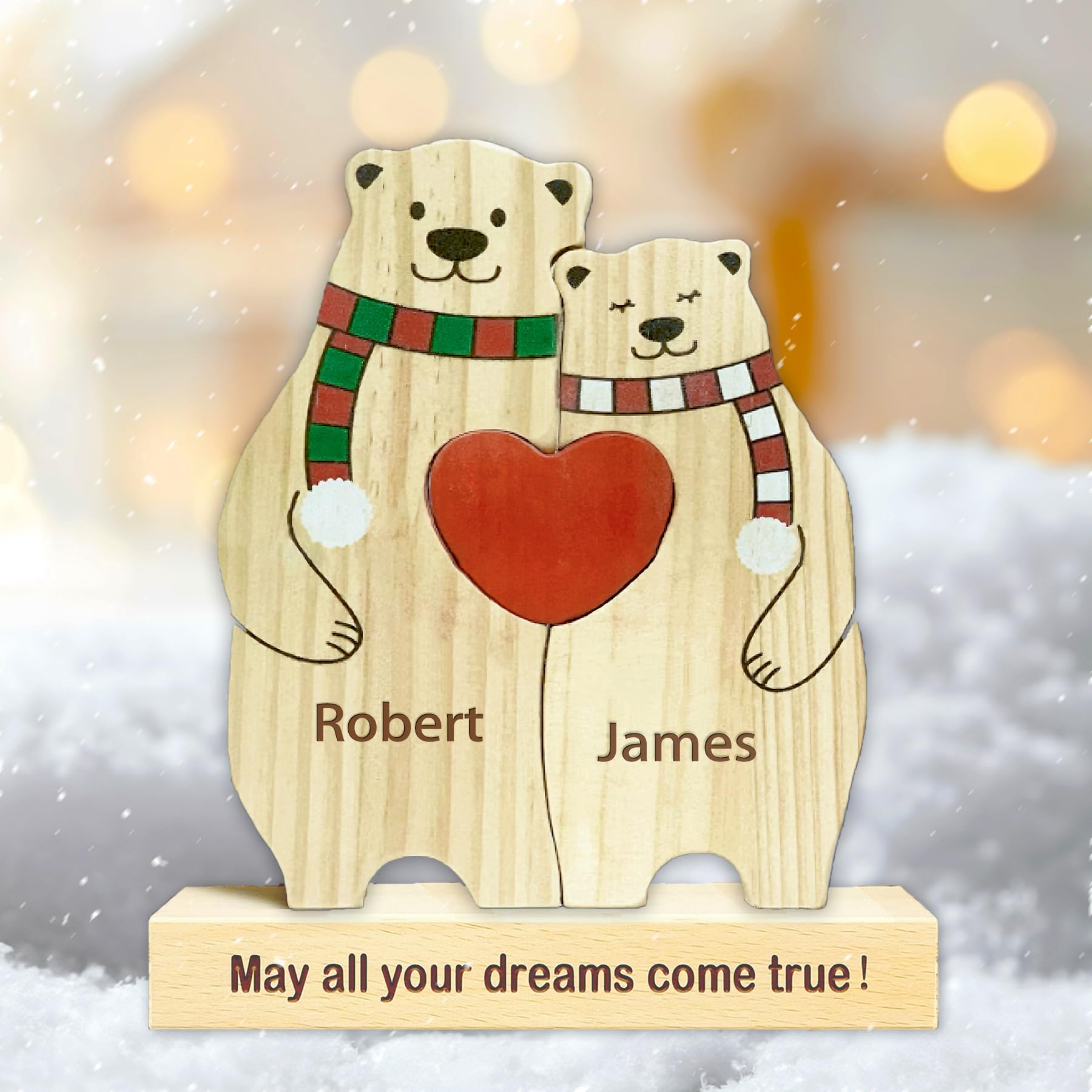 Personalized Wooden Bear Puzzle with 2-8 Family Name, Custom Name Wooden Bear Family Puzzle, for Mother's Day, Father's Day, Christmas, House Warming Gifts, Birthdays Anniversary (G)