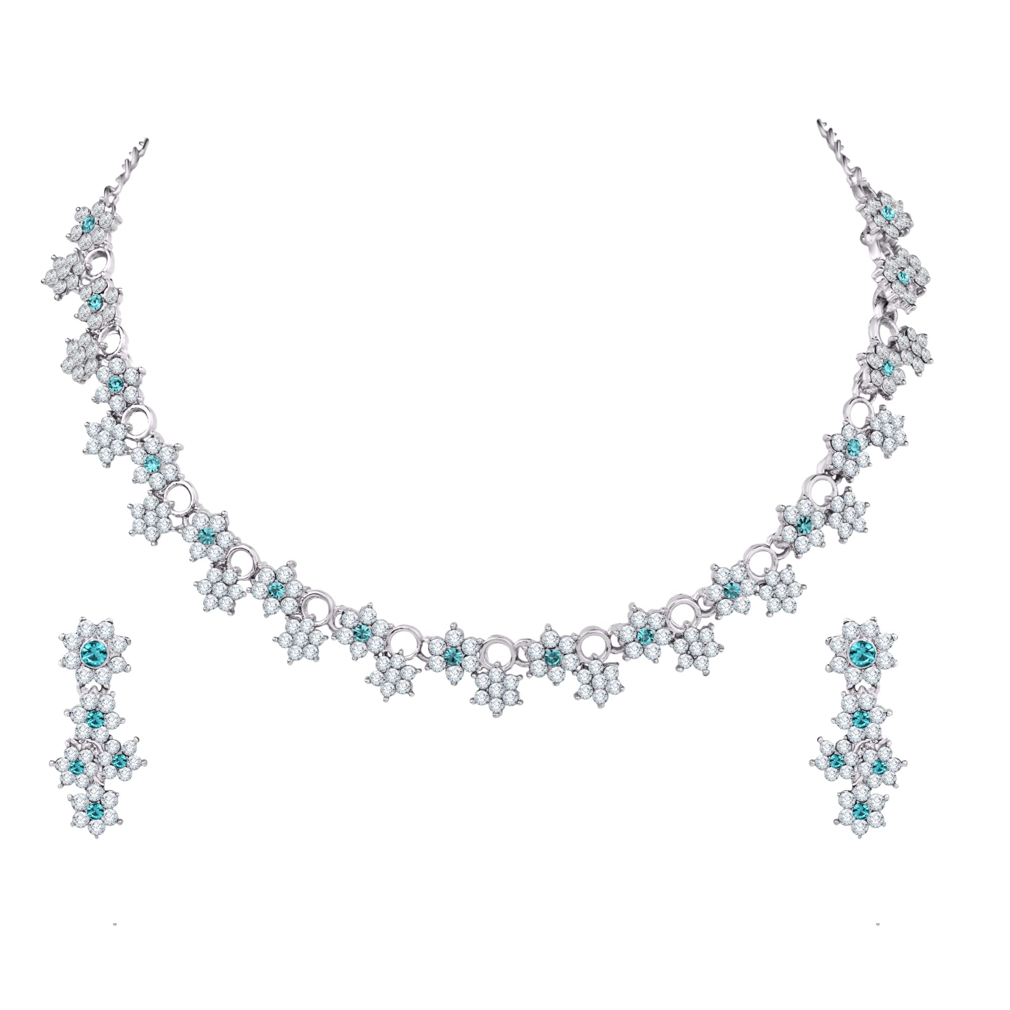 Atasi International Silver Plated Light Blue Crystal Necklace Jewellery Set with Earrings for Women & Girls for Party & Wedding Collection (RB5652) (B0BXJCXWF4) Amazon Price History, Amazon Price Tracker
