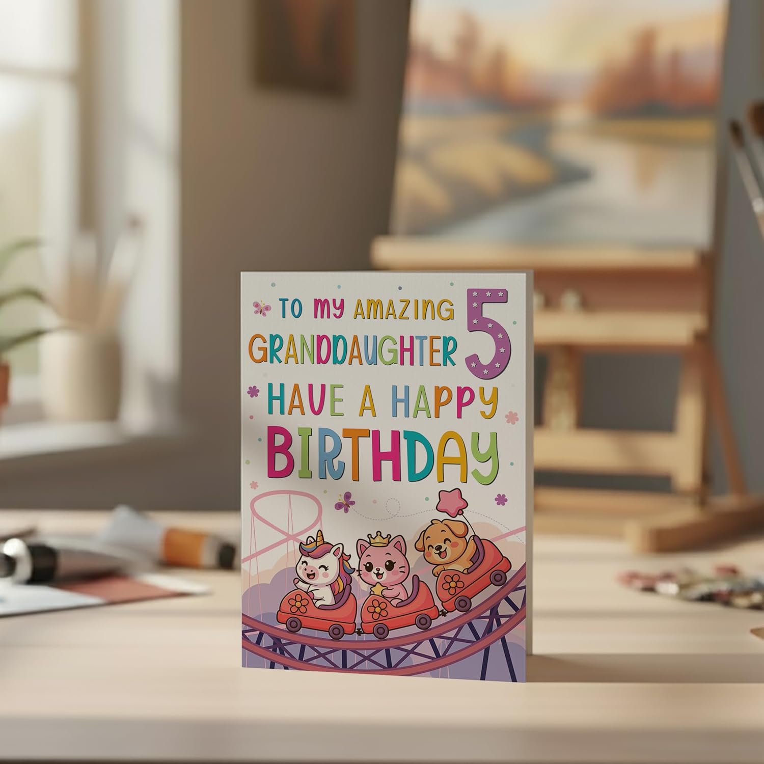 Cards Granddaughter 5th Birthday Card – Rollercoaster Animal Friends Design – A5 size Premium Greeting Card UK - Image 8