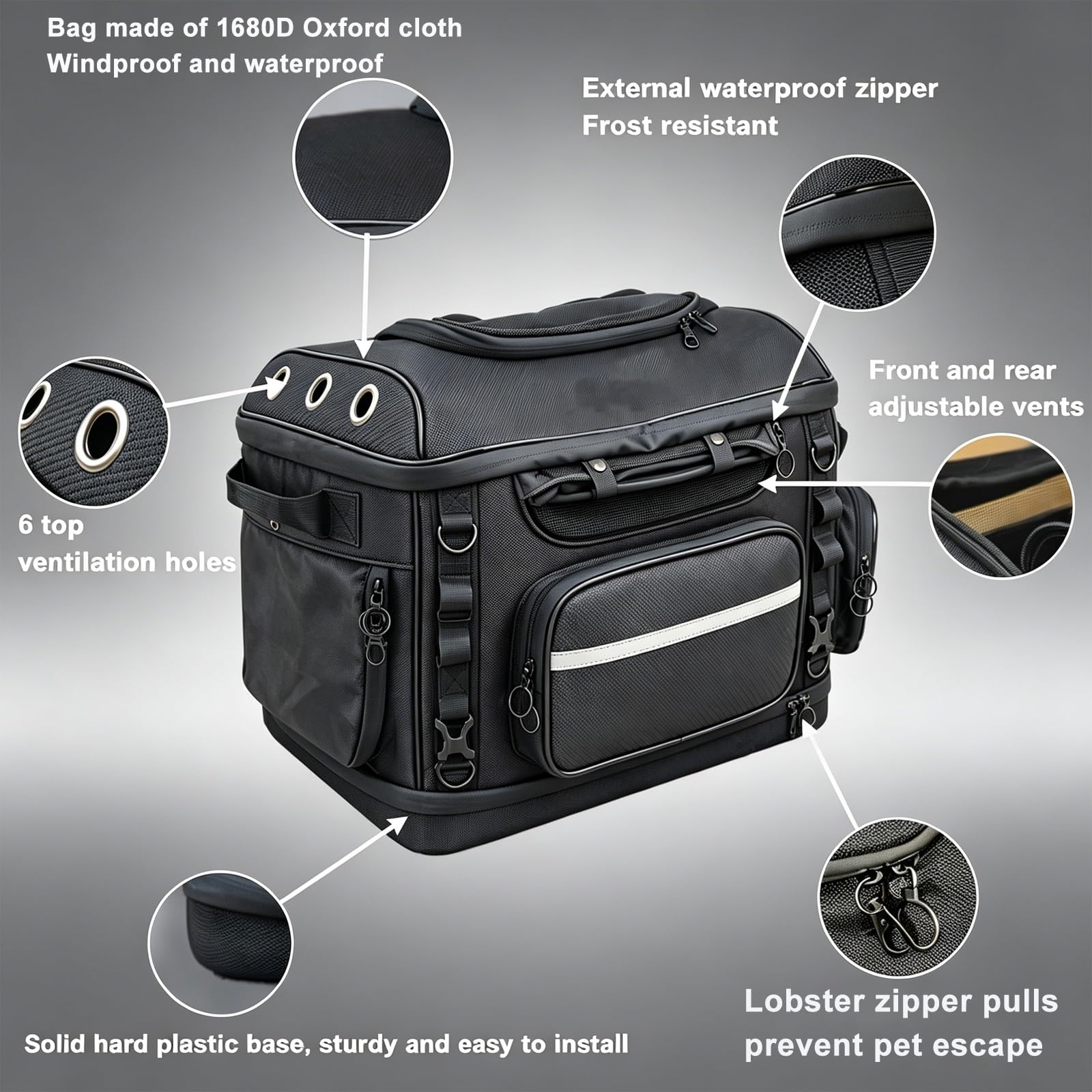 Borsa Cani Moto Fino A 15KG Antivento E Impermeabile Con Copertura Antipioggia Ventilato,EVA Composito Rinforzato, Non Si Deforma,trasportino Per Cani Auto