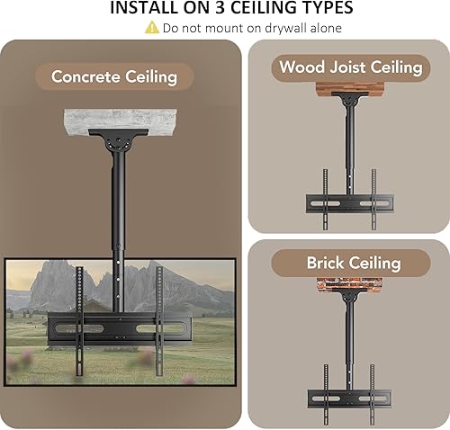 Miniatura 6 de AX WABER Soporte ajustable para TV de techo para televisores LCD LED OLED 4K de 26 a 65 pulgadas, soporte de techo en poste con capacidad para hasta