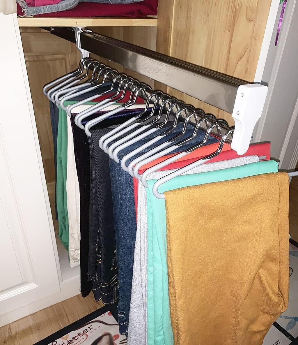 Heavy Duty Extendable Clothes Rail - Adjustable Pull-Out Closet Rod with 2 Sliding Rails, 30-80cm (11.8in) Wardrobe Organizer for Efficient Closet Storage