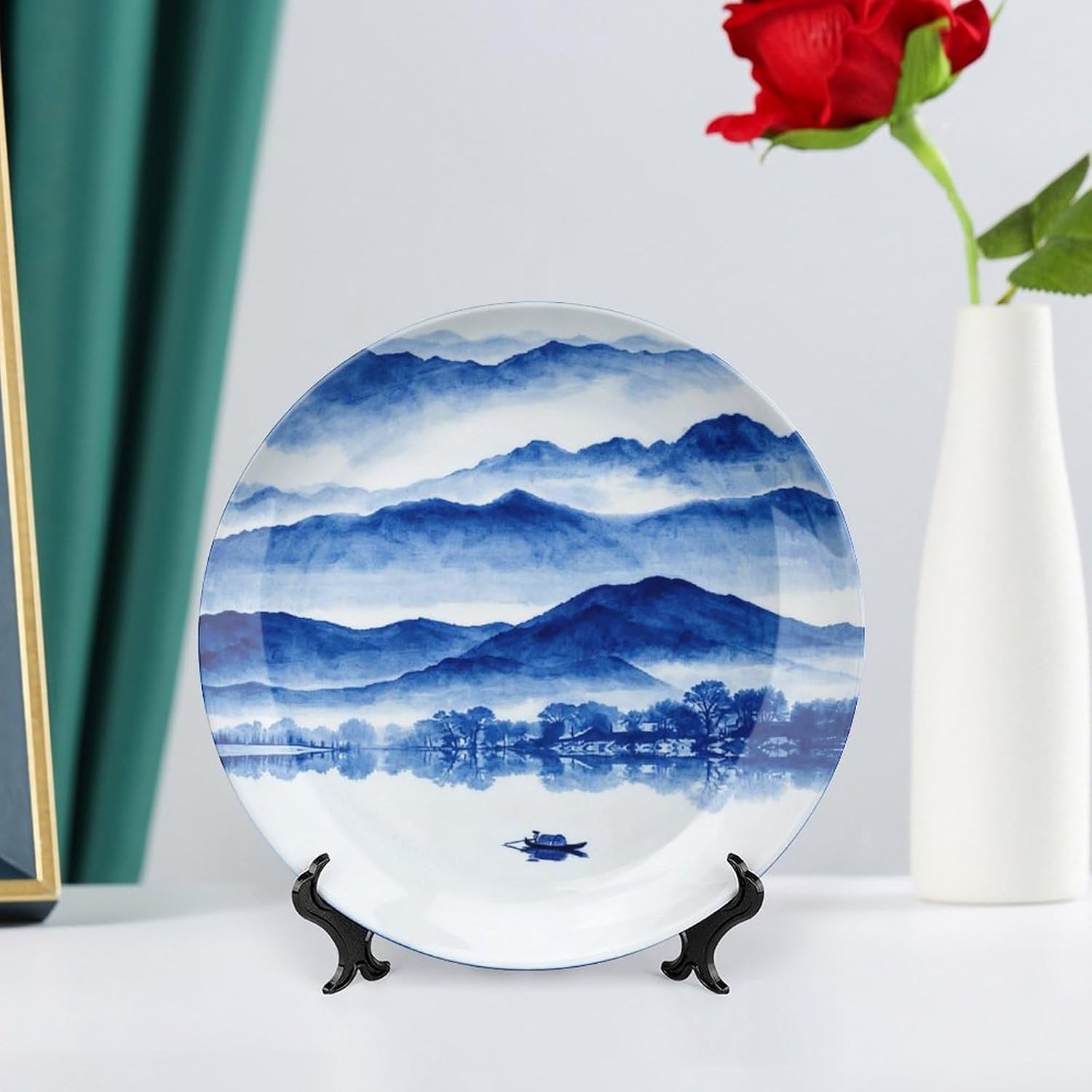 Misty Ridges Boat Bone China Plate, Serene Wall Decor for Lounge, Thoughtful Gift, 8inch