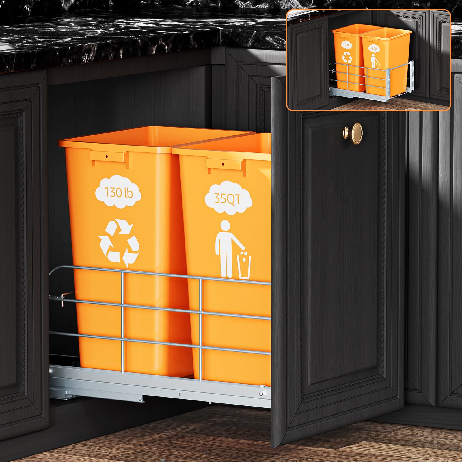 Amazon.com: RUNMI Double Pull Out Trash Can Under Cabinet with